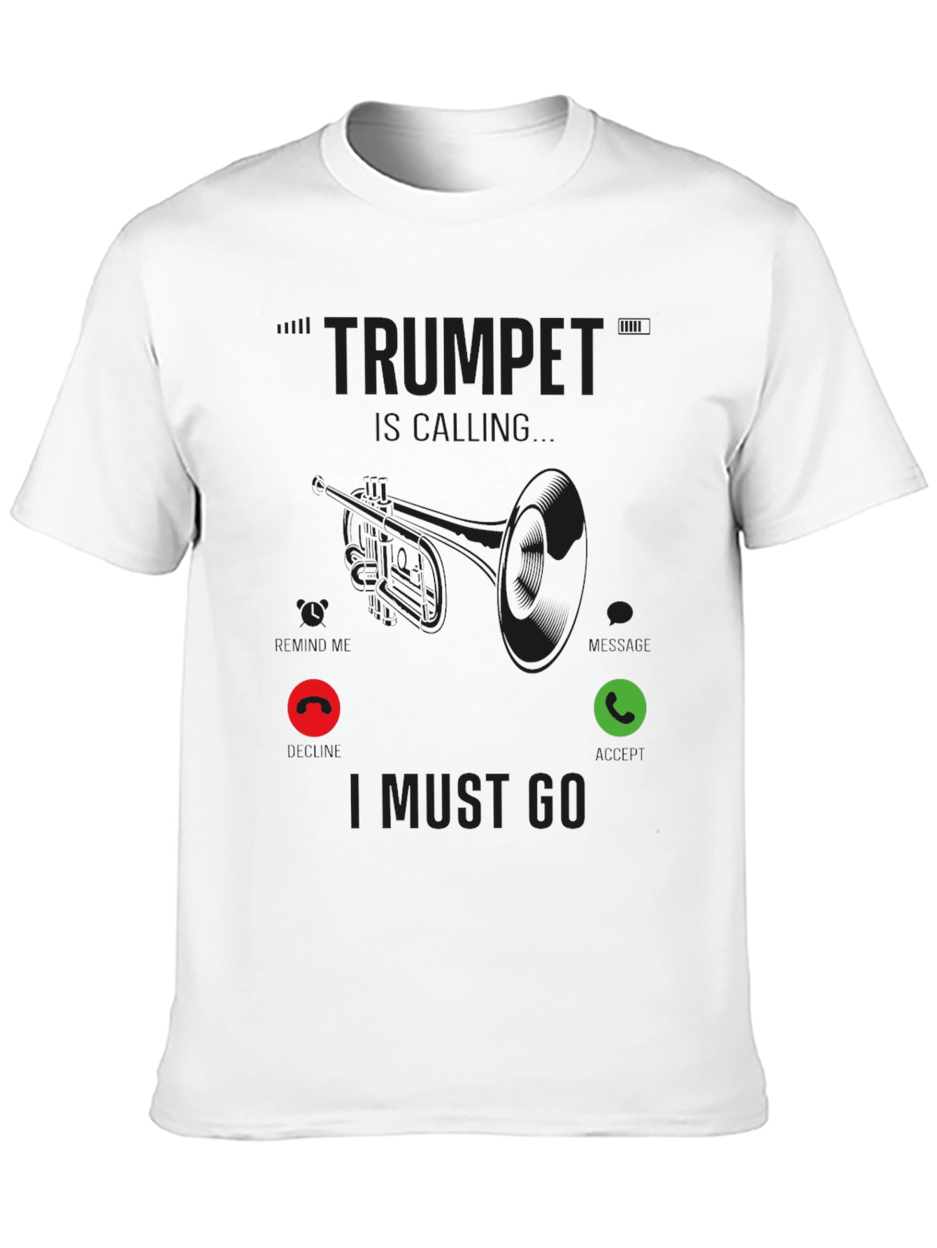 Black Trumpet Calling Black T-Shirt - Musician Humor Tee view 10