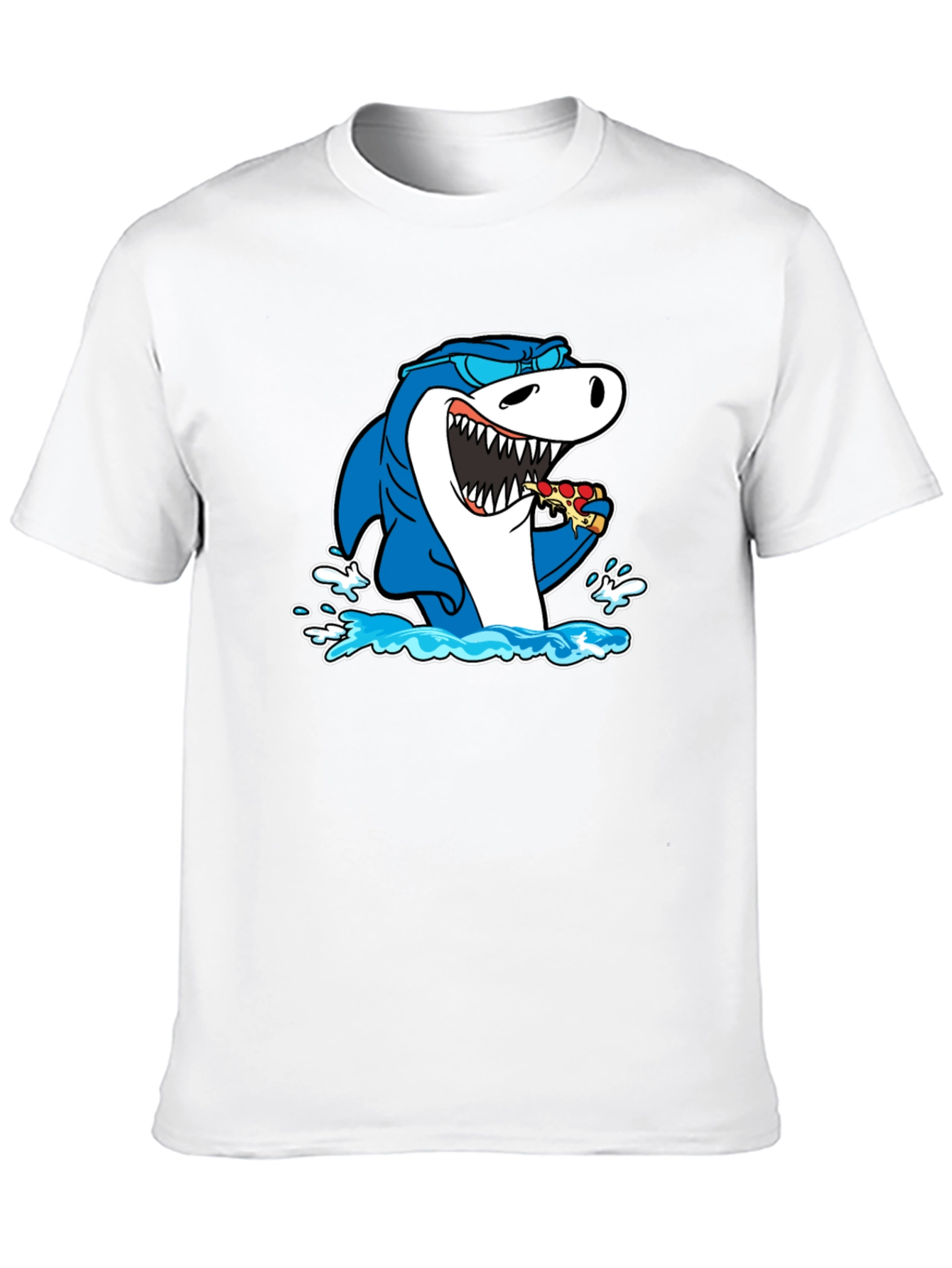 Black Shark Eating Pizza T-Shirt - Black Cotton Graphic Tee view 10