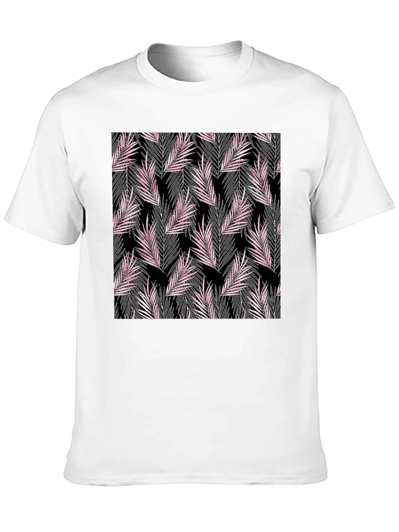 Black Tropical Leaves Print T-Shirt view 10
