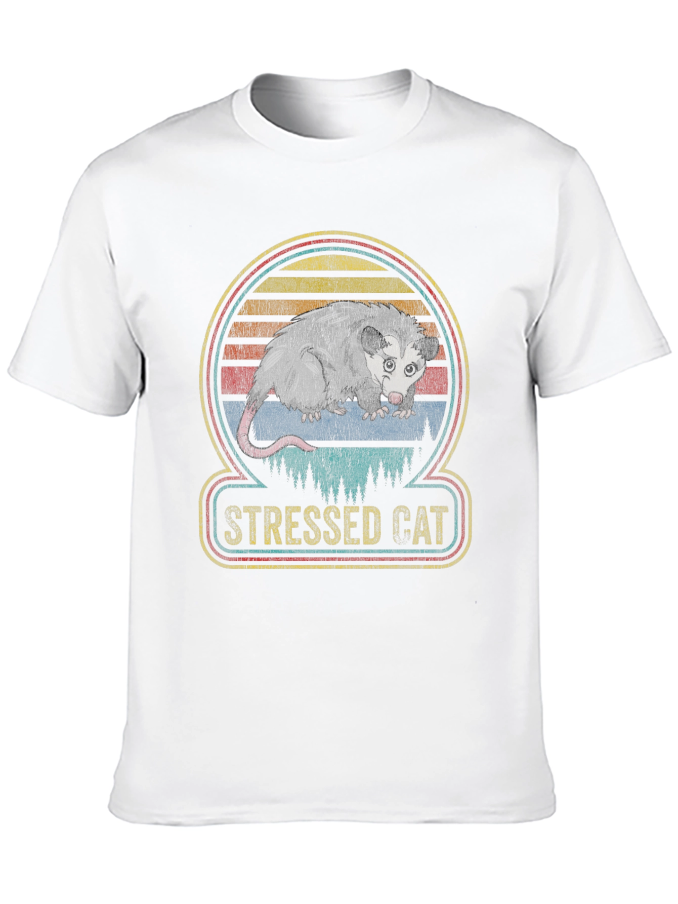 Black Stressed Cat Opossum Graphic Tee view 10