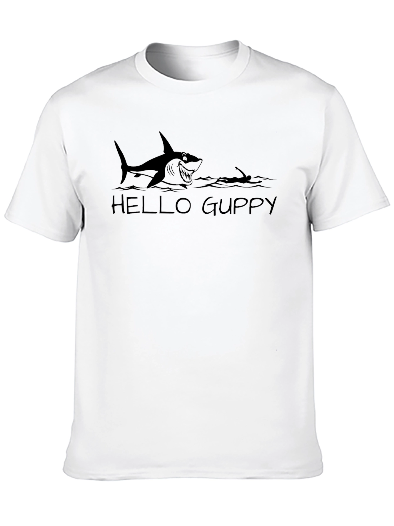 Black Hello Guppy Shark Tee - Mens Funny Ocean Graphic T-Shirt view 10
