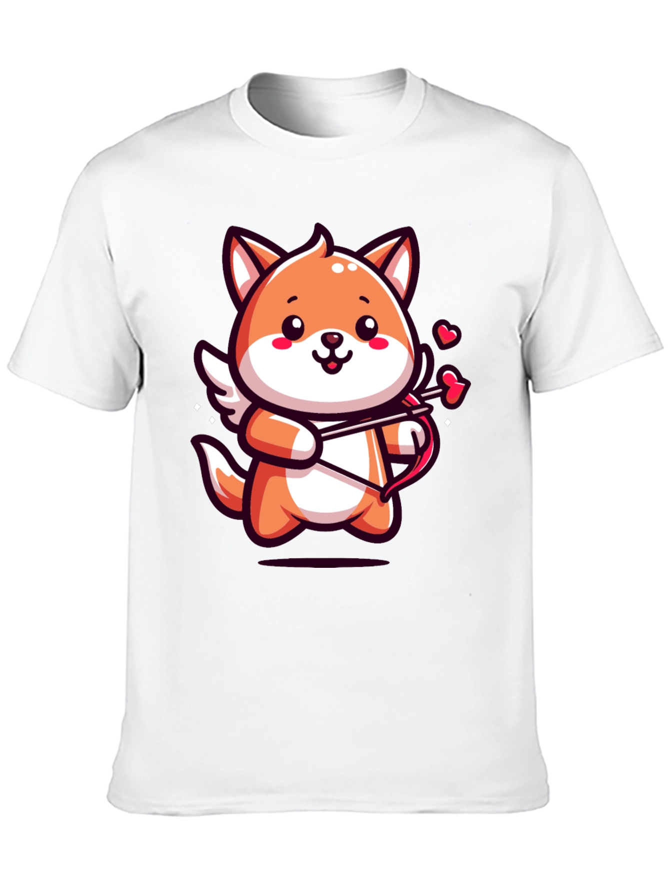 Black Cute Cupid Fox Graphic Tee - Valentine's Day Shirt view 10