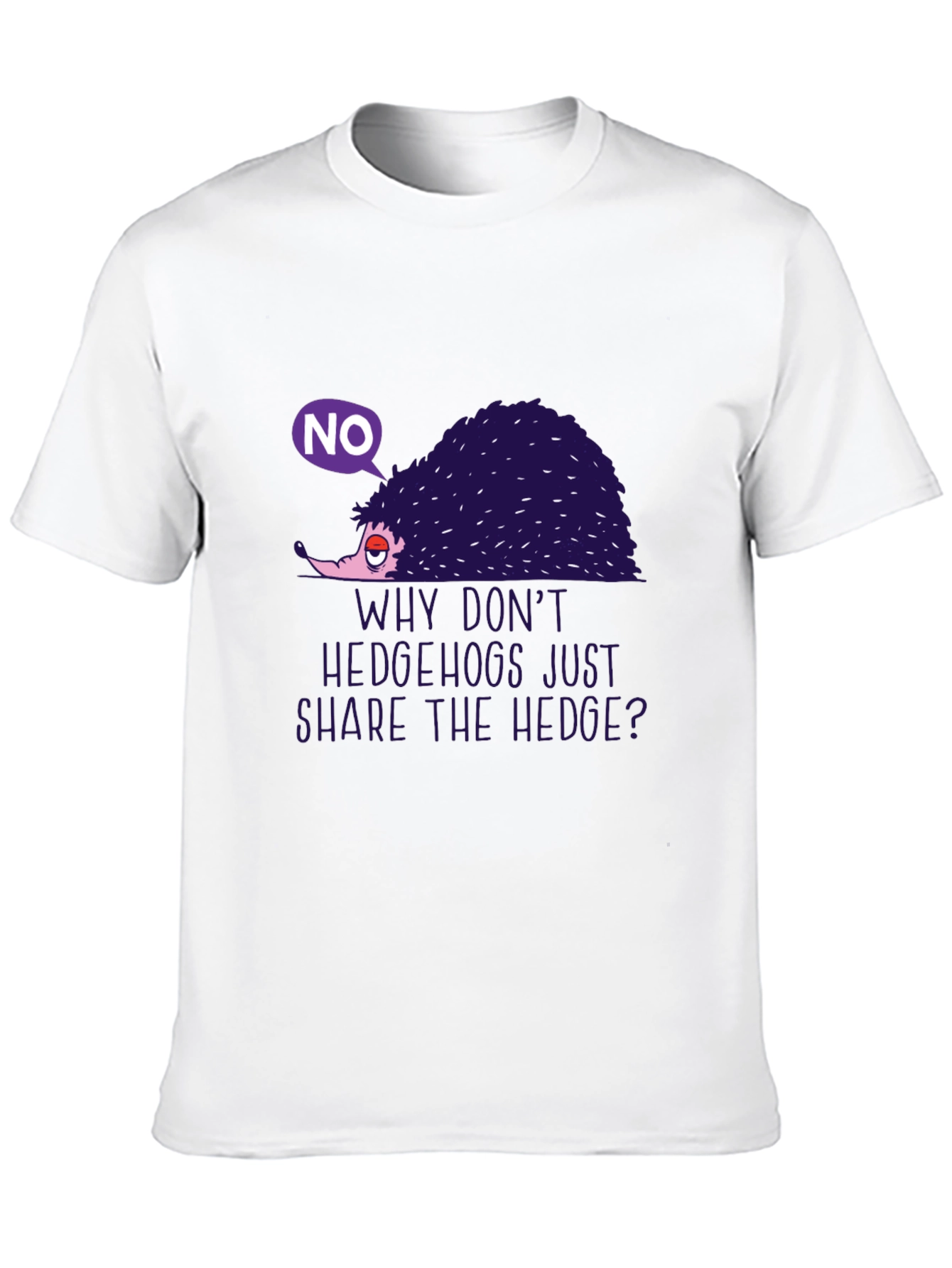 Black Humorous Hedgehog Graphic Tee - "Why Don't Hedgehogs Just Share The Hedge?" view 10