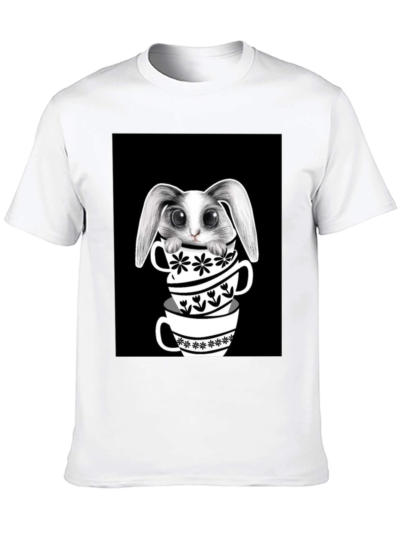 Black Rabbit in Teacups Graphic T-Shirt view 10