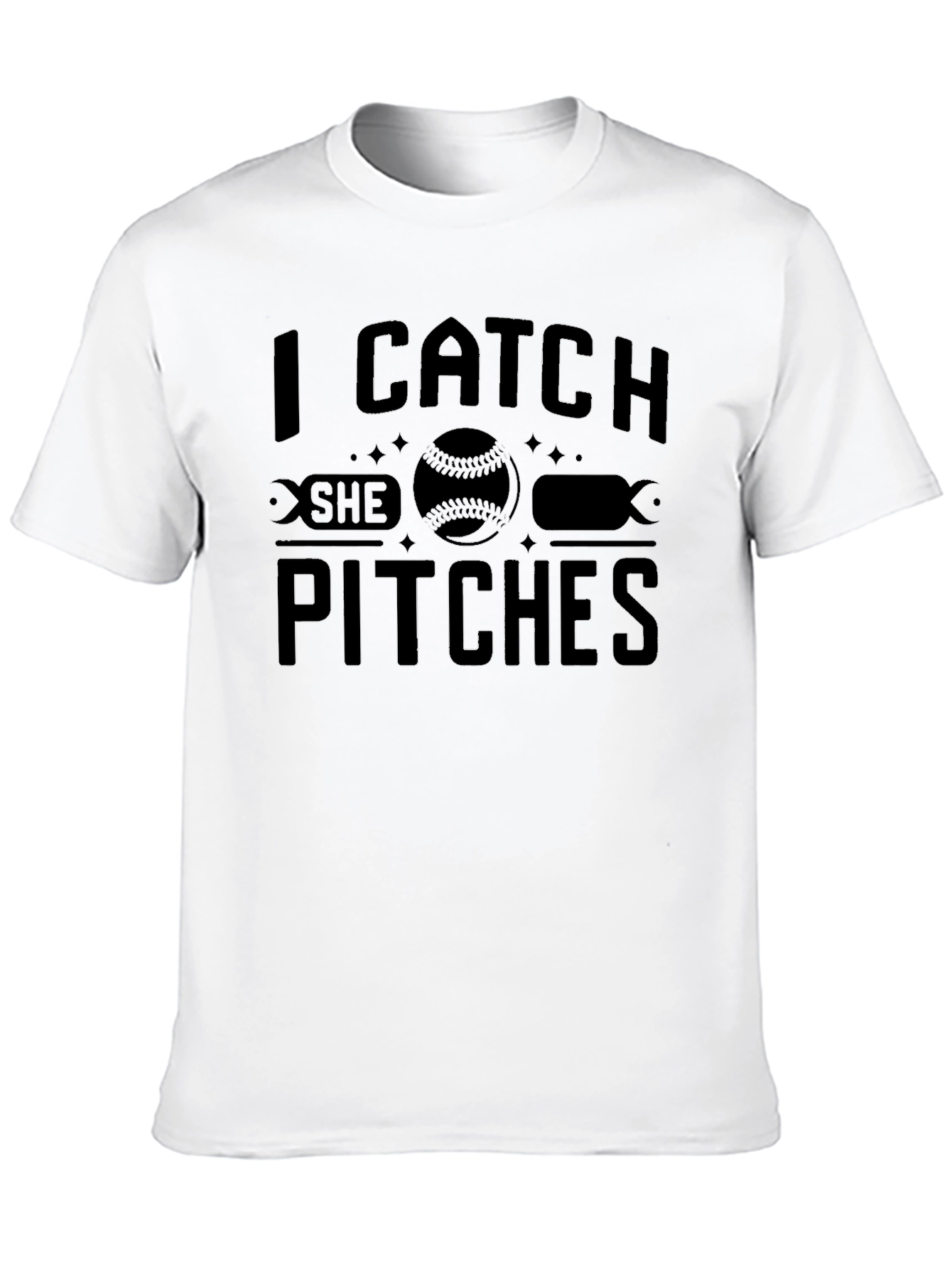 Black I Catch She Pitches Baseball T-Shirt view 10