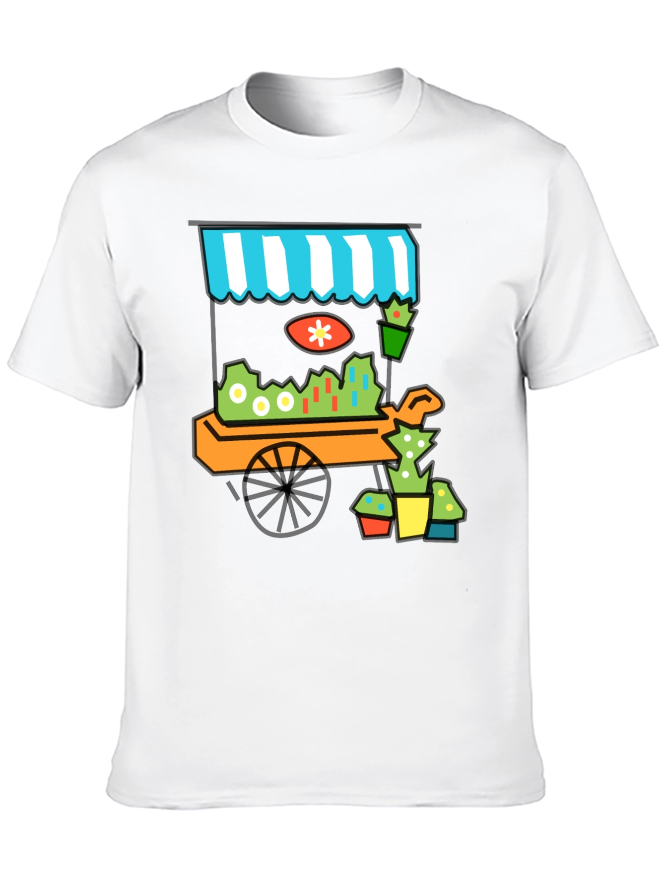 Black Whimsical Market Cart T-Shirt - Black Cotton Tee view 10