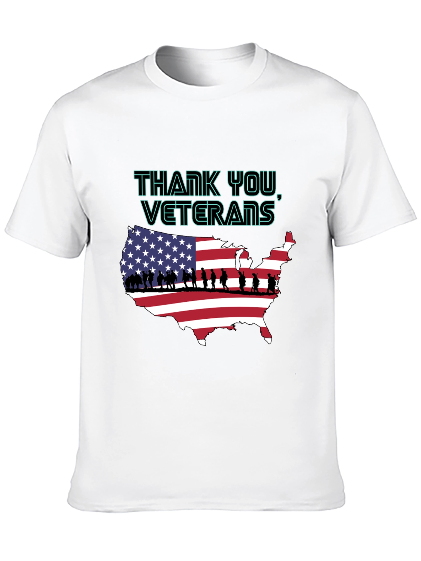 Black Thank You Veterans USA Map T-Shirt view 10