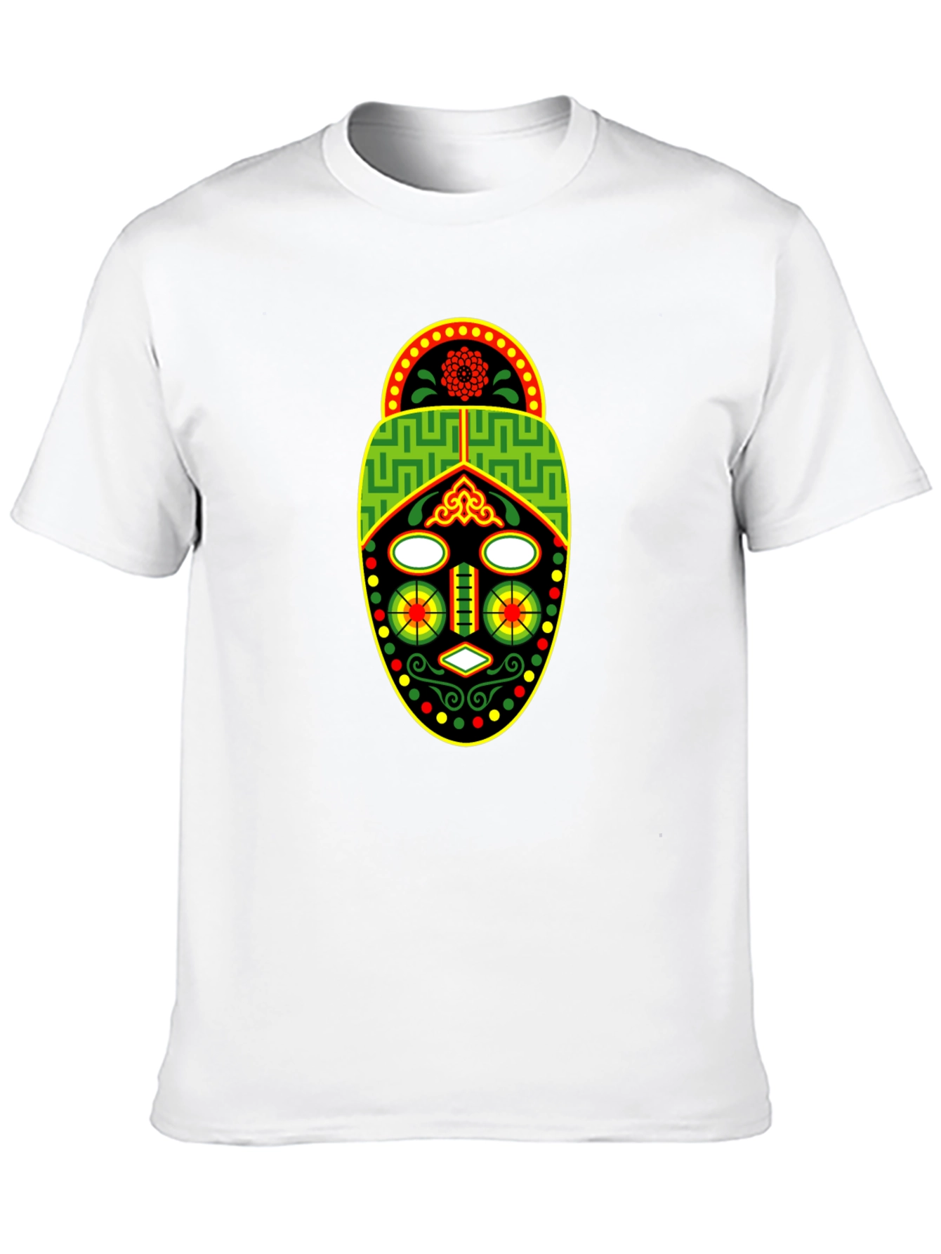 Black African Mask Graphic Tee - Black Crew Neck T-Shirt view 10