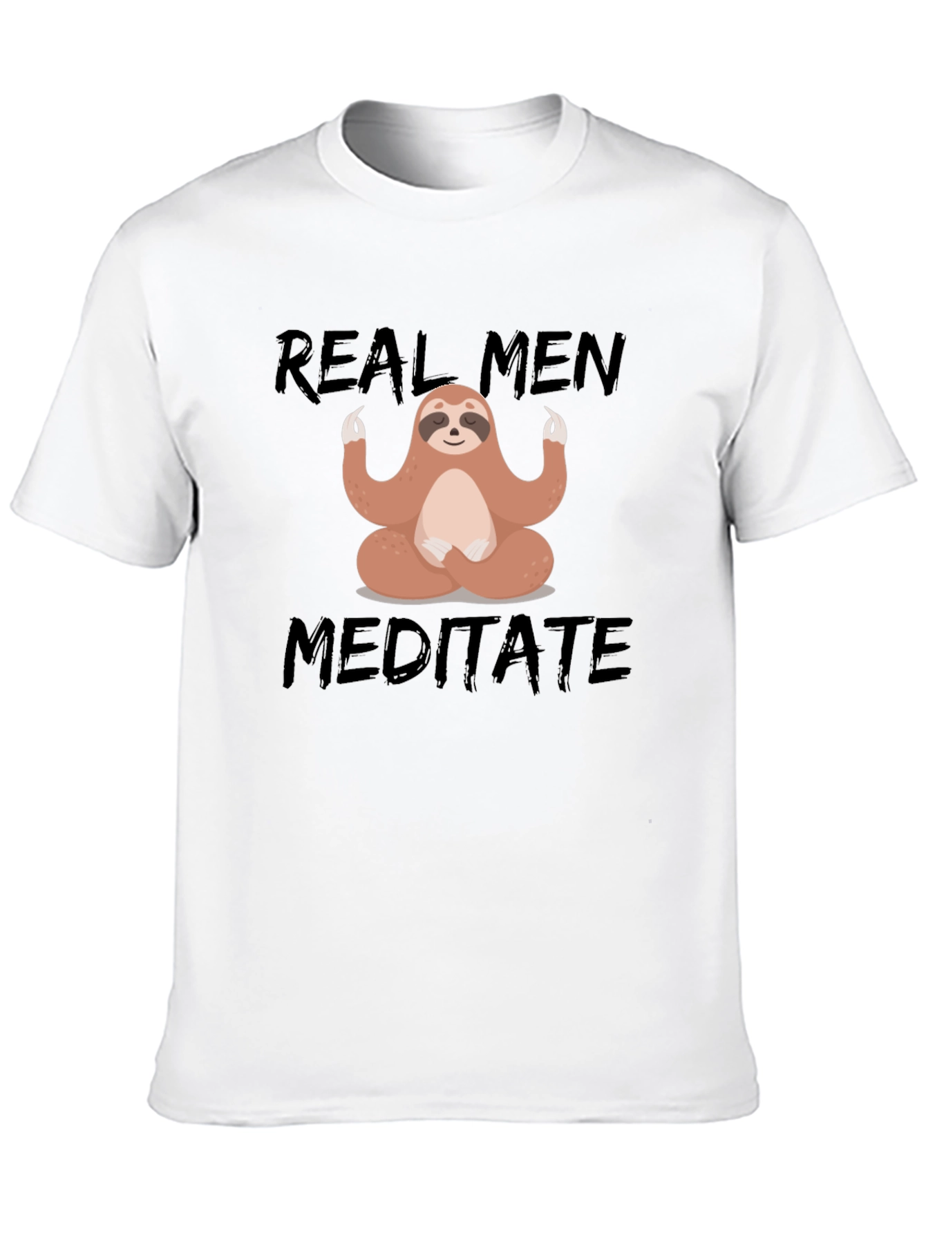 Black Real Men Meditate T-Shirt - Sloth Design view 10