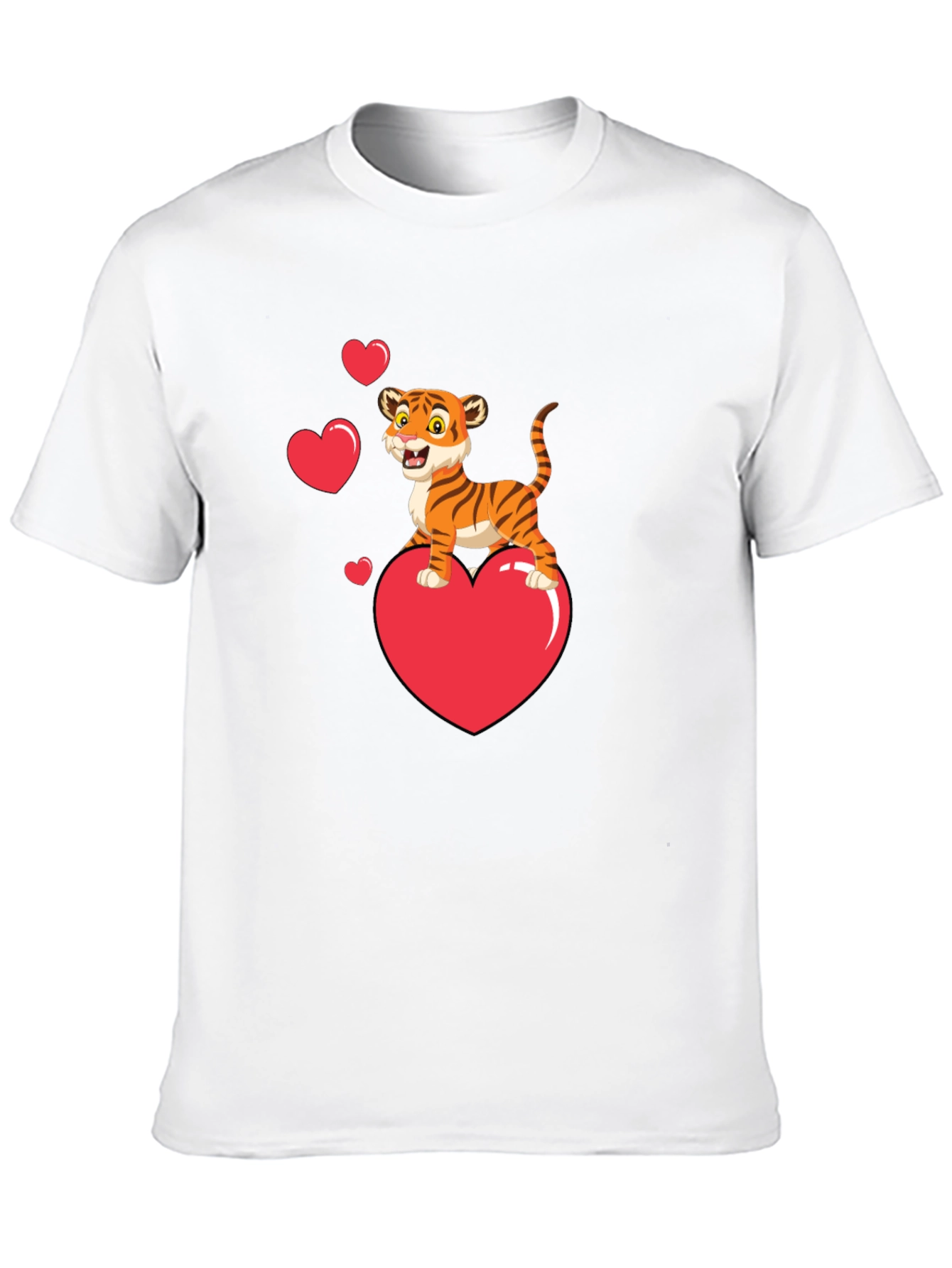 Black Cute Tiger on Heart Valentine's Black T-Shirt view 10