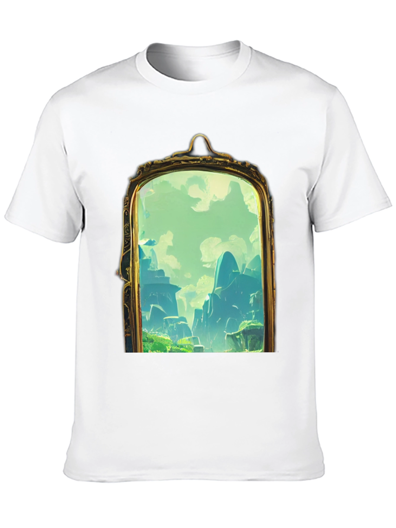 Black Black T-Shirt with Framed Landscape Design view 10
