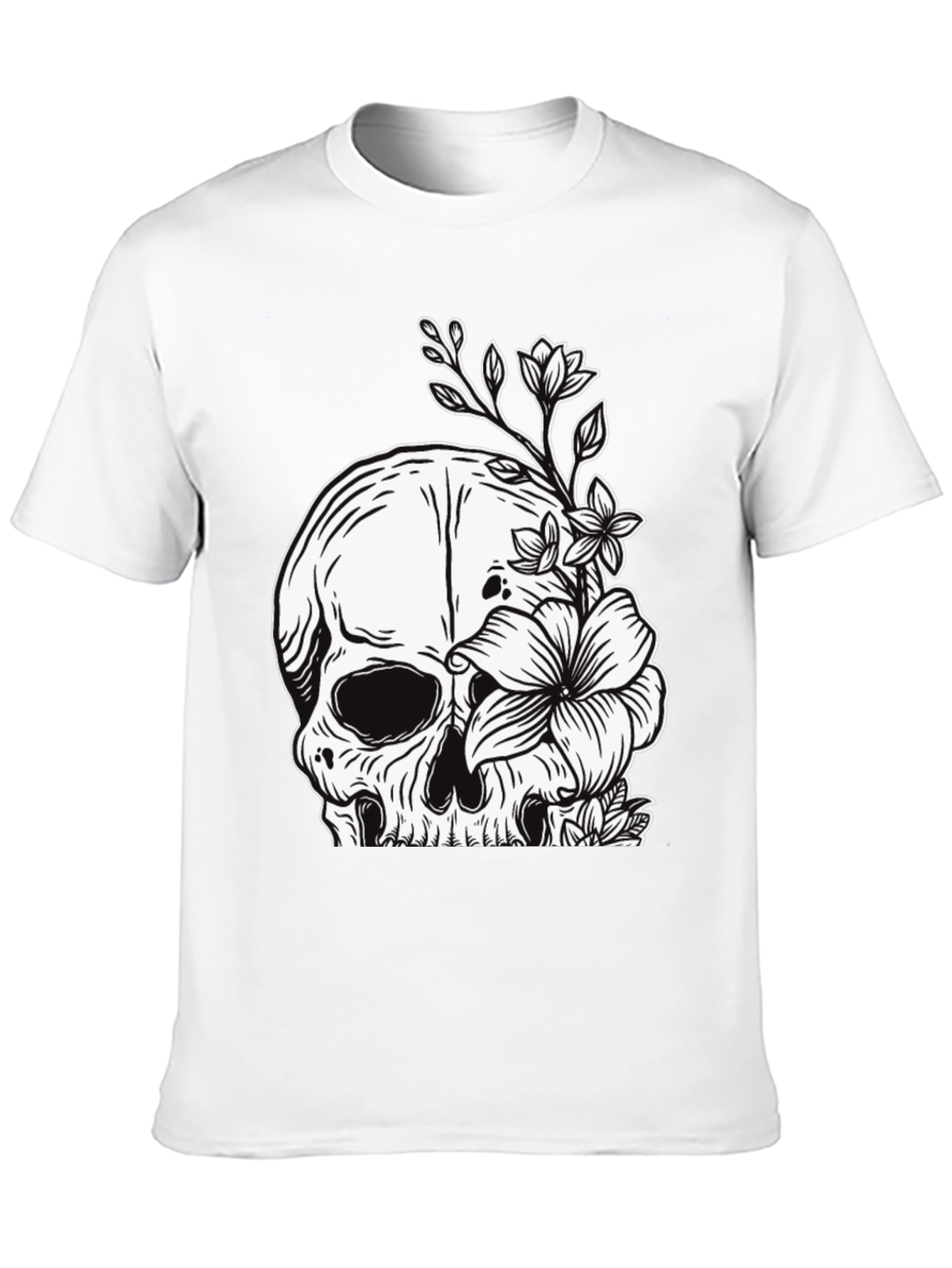 Black Skull and Flowers Graphic Black T-Shirt view 10