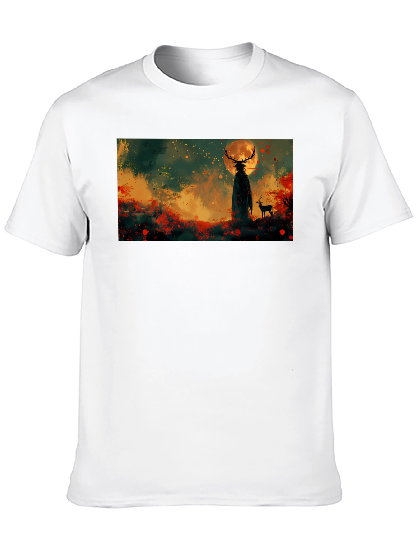 Black Mystical Deer Spirit Graphic Tee - Black Cotton Blend view 10