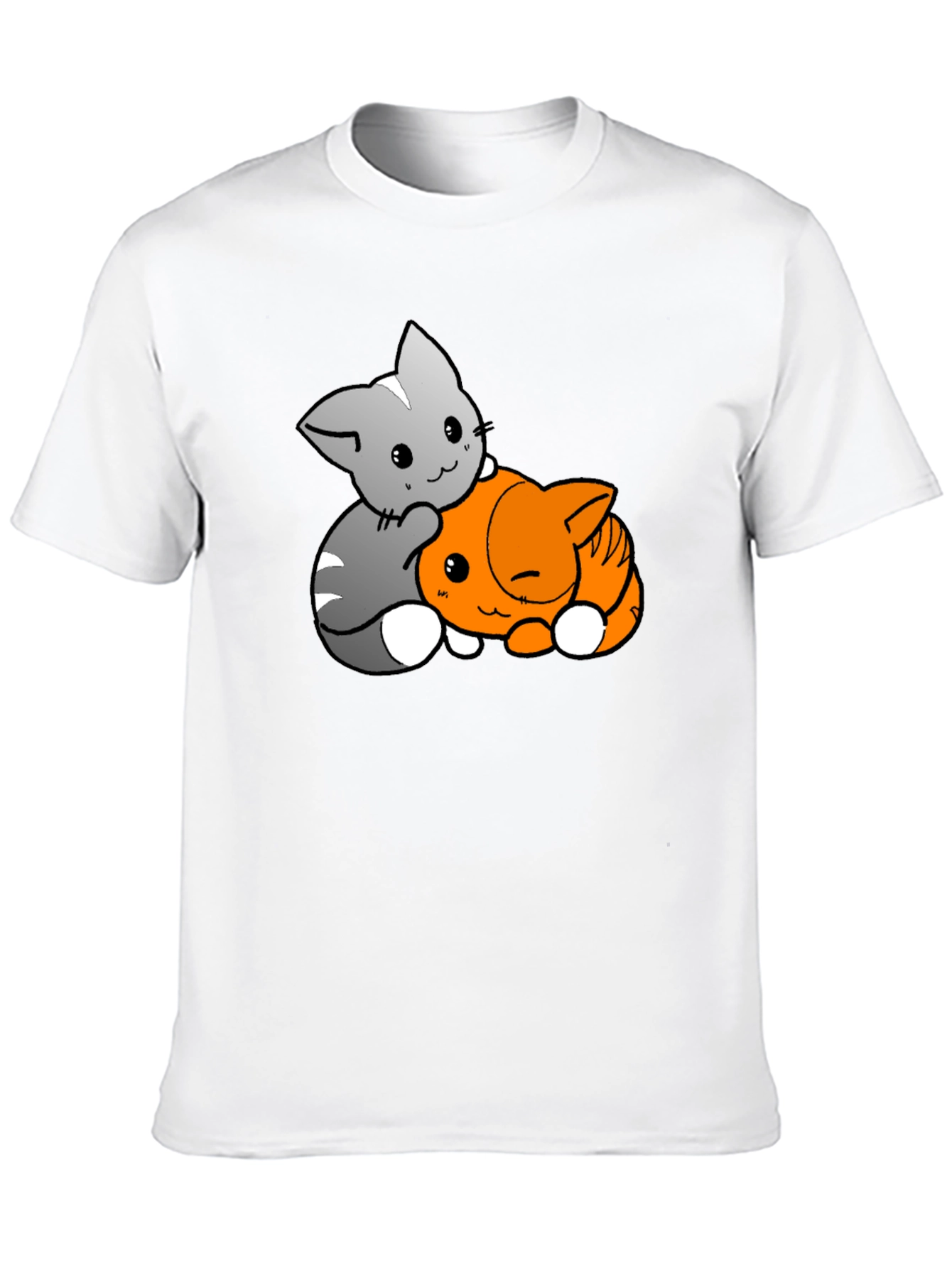 Black Cute Cats Hugging Black T-Shirt view 10
