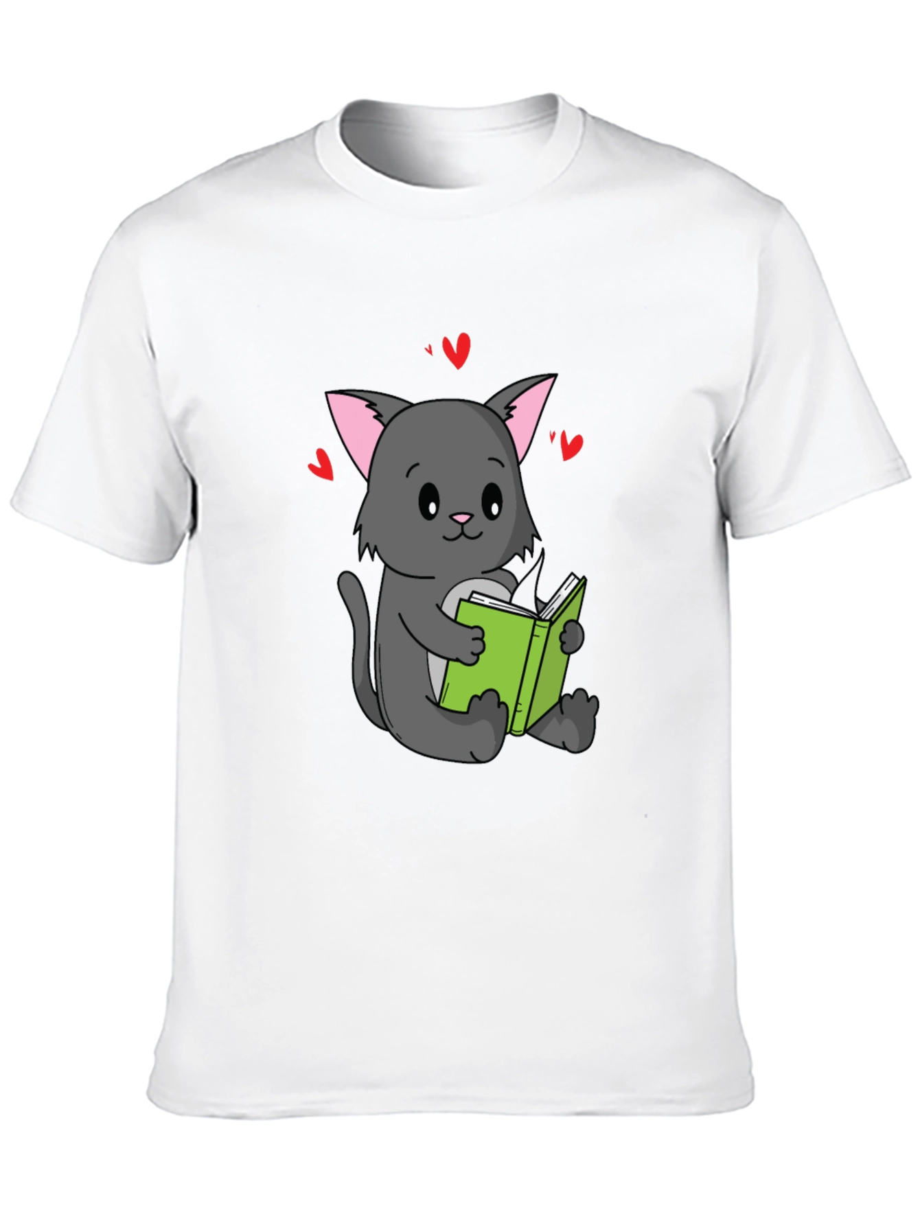 Black Cute Cat Reading Book T-Shirt - Unisex view 10