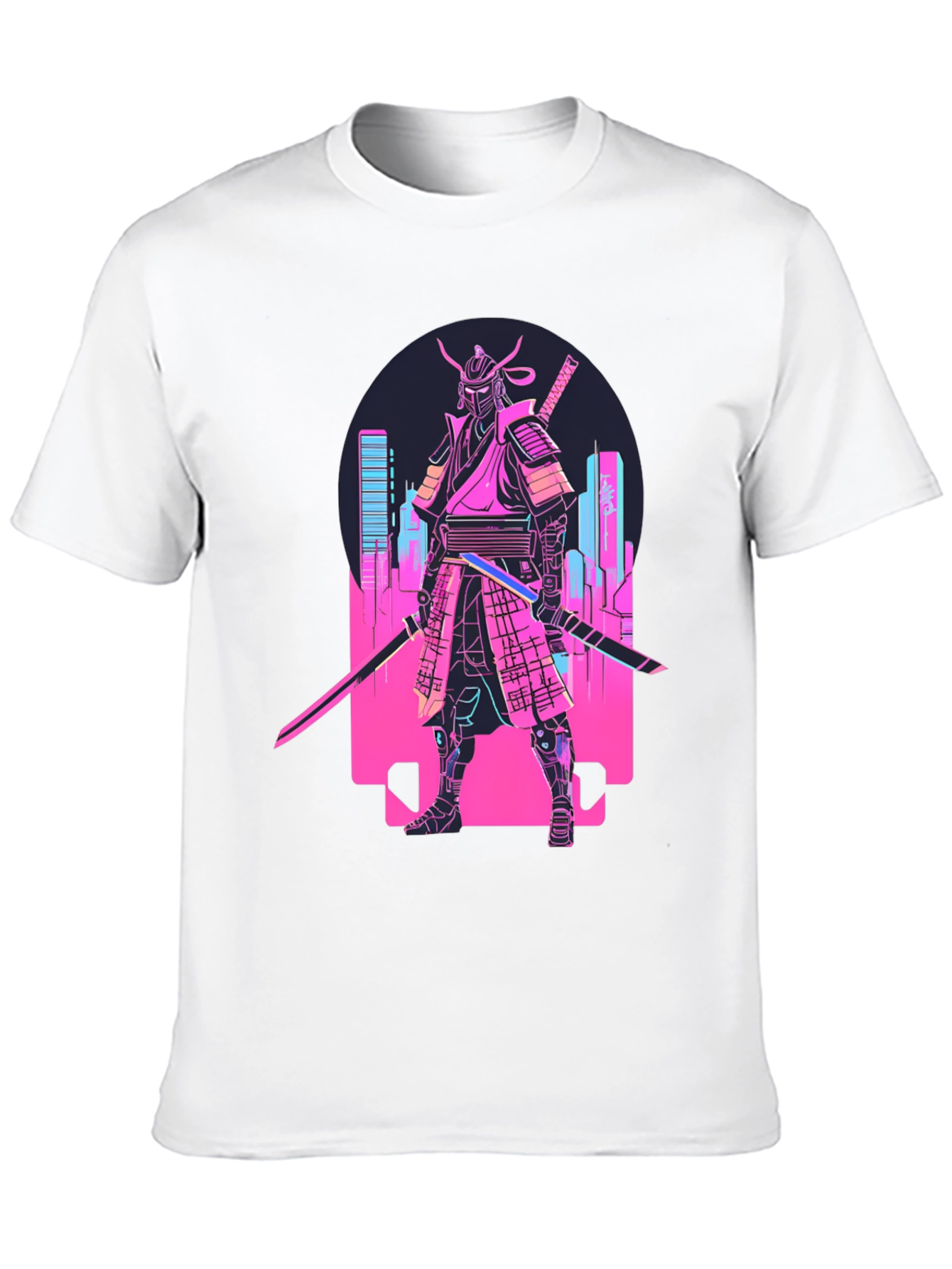 Black Cyberpunk Samurai T-Shirt - Neon City Warrior view 10