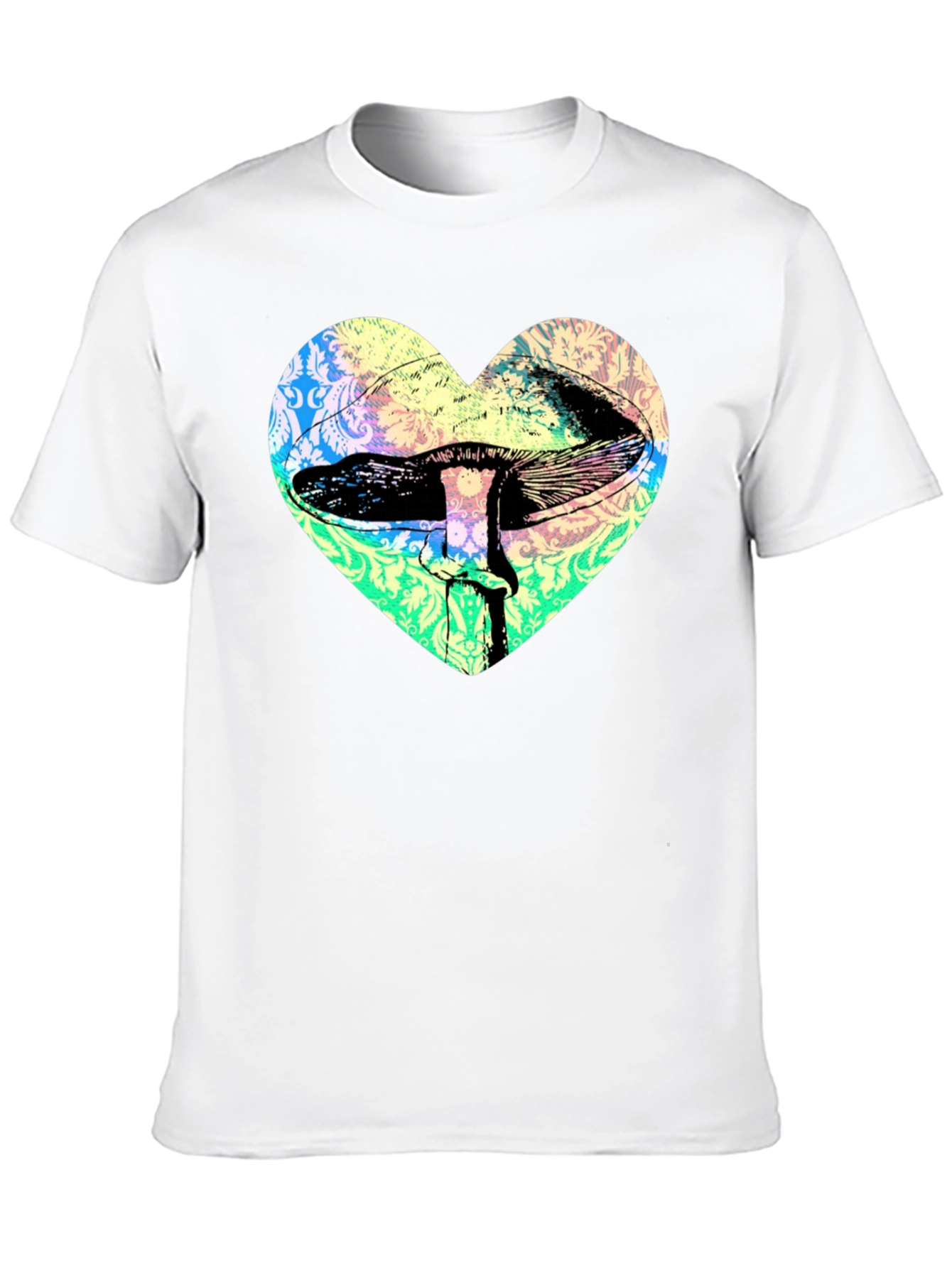 Black Psychedelic Mushroom Heart T-Shirt - Groovy Graphic Tee view 10