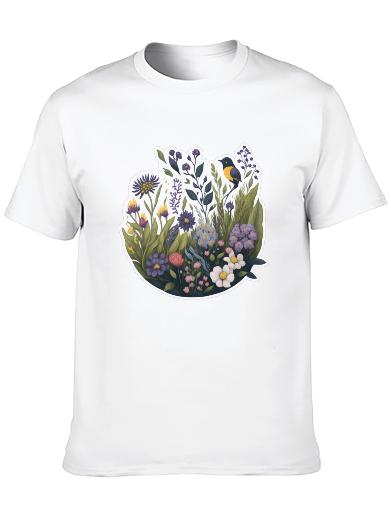 Black Floral Bird Graphic Black T-Shirt view 10