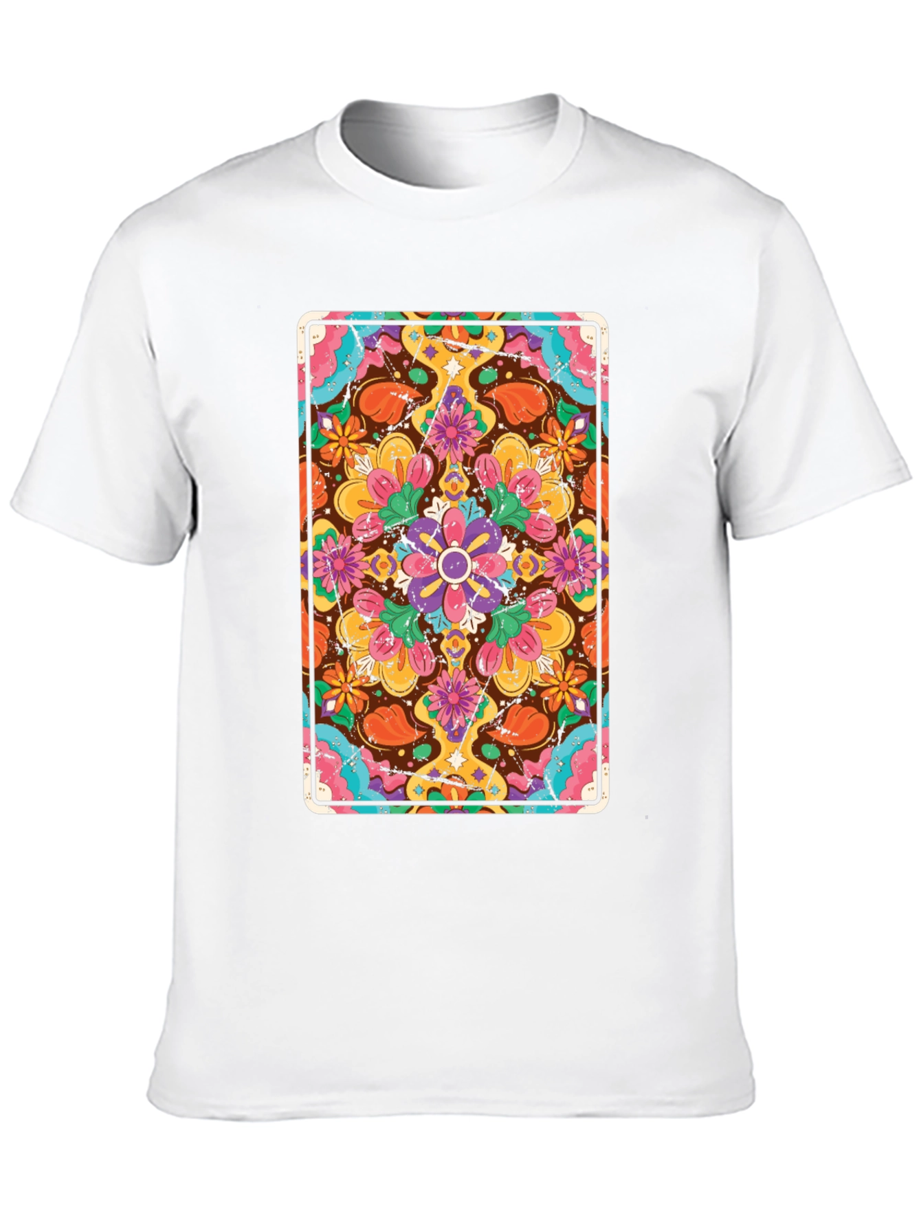 Black Floral Mandala Graphic Tee - Black Crew Neck T-Shirt view 10