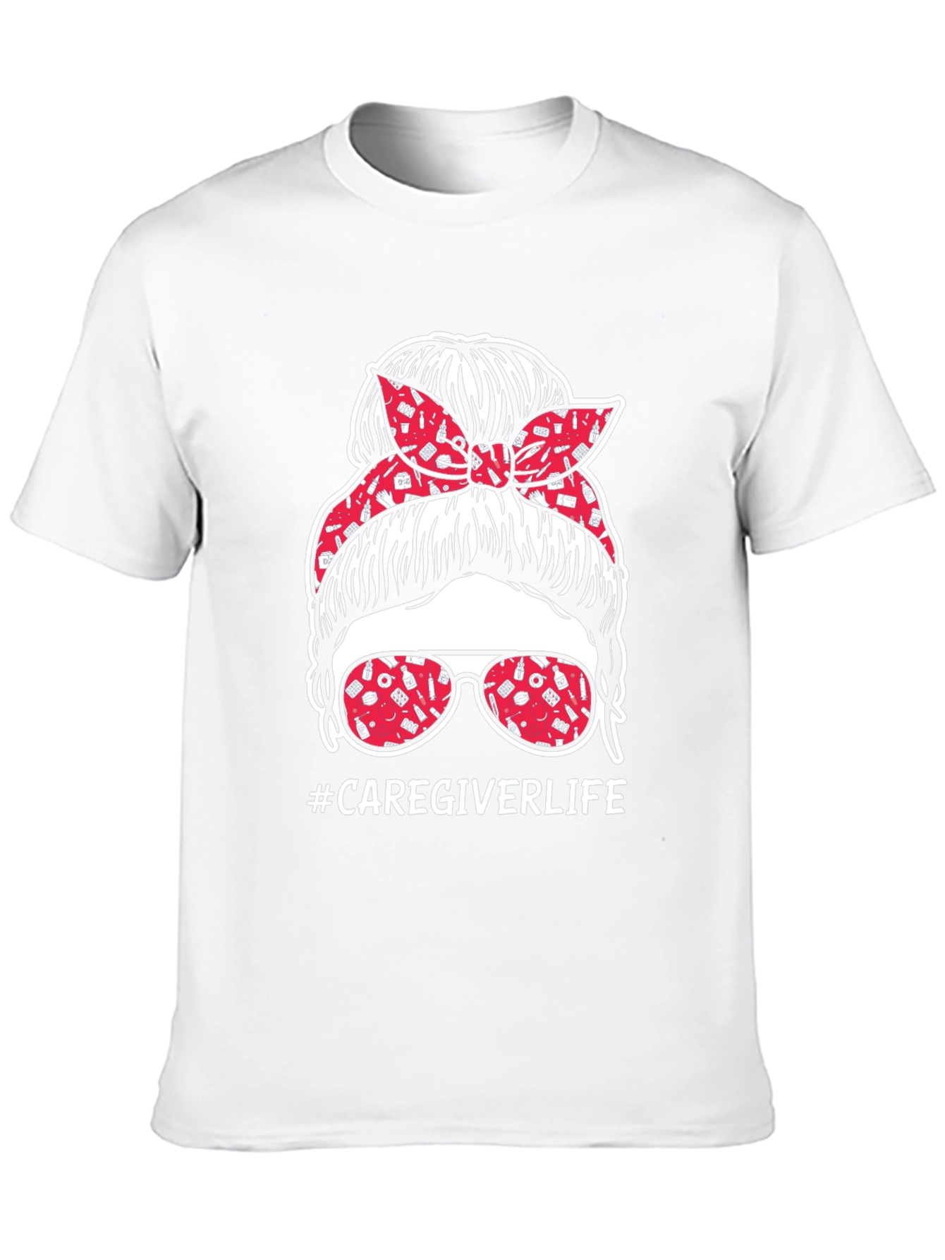 Black Caregiver Life Messy Bun T-Shirt view 10