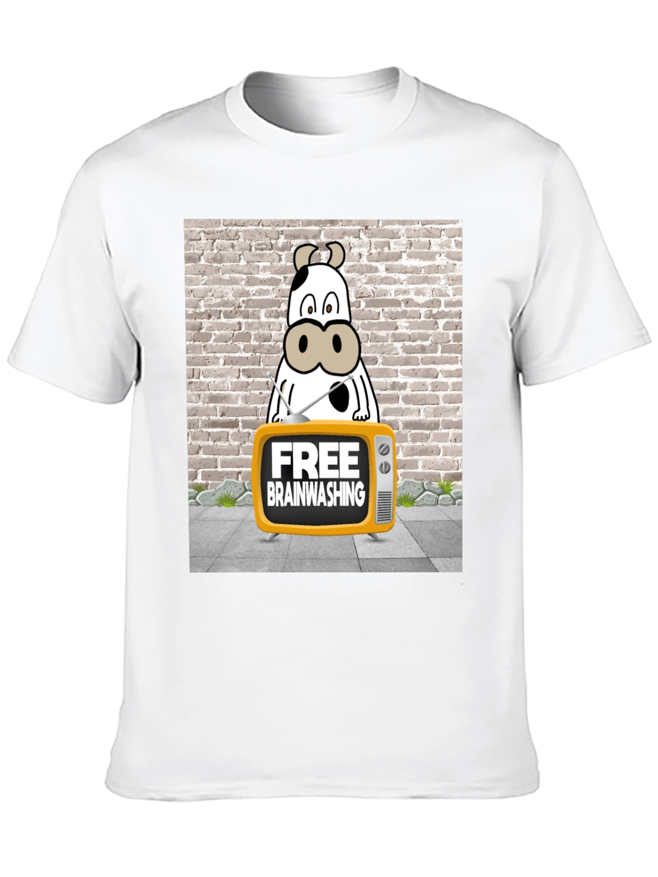 Black Brainwashing Cow T-Shirt: Funny Graphic Tee for Men view 10