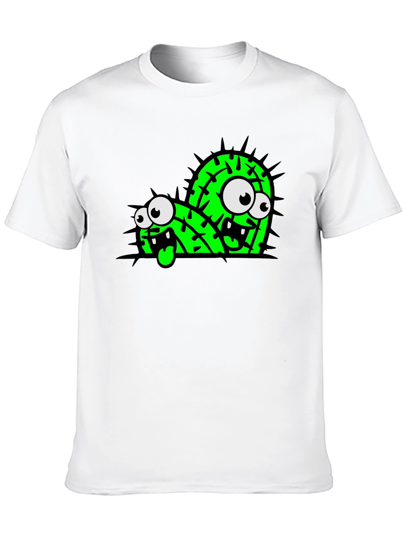 Black Funny Cartoon Cactus Graphic Black T-Shirt view 10