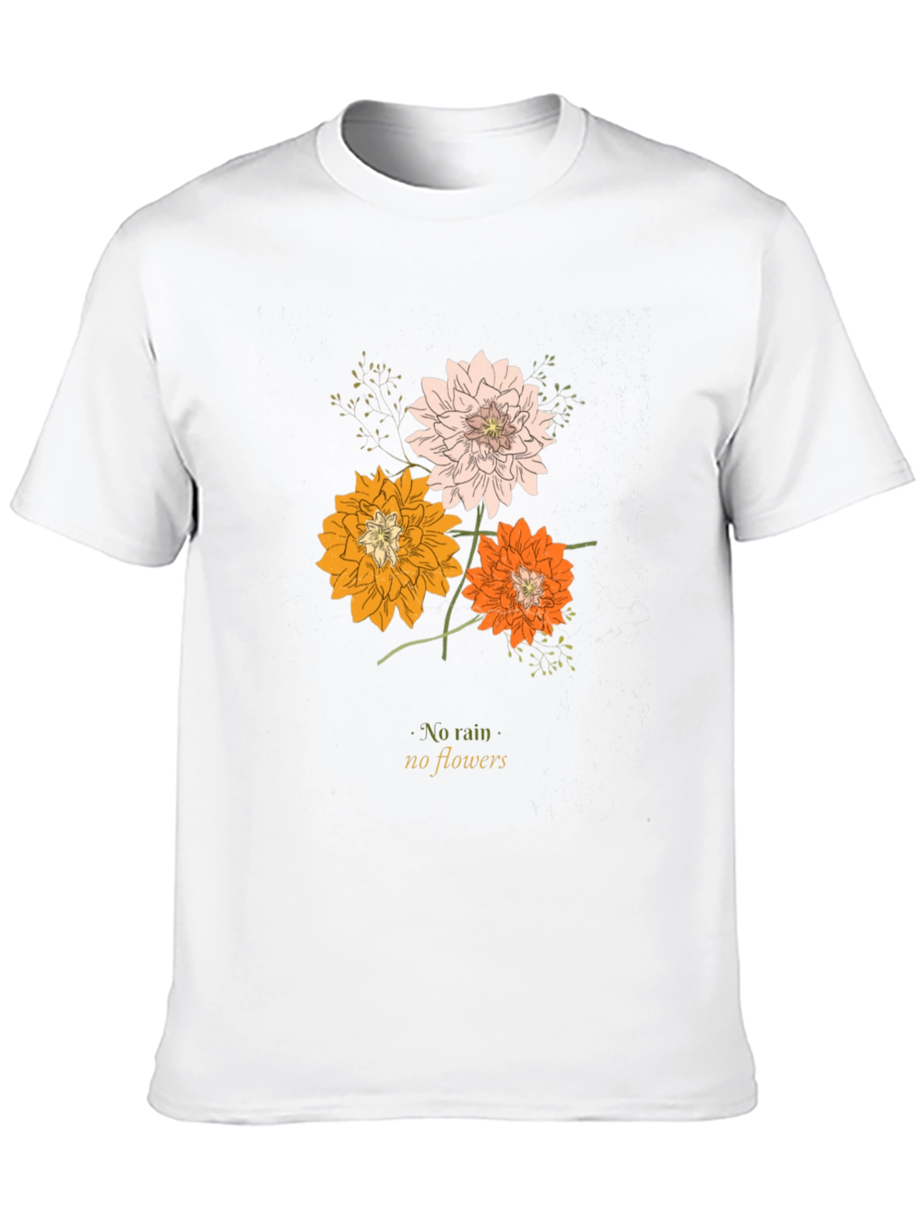 Black Floral Graphic Tee - "No Rain, No Flowers" Black T-Shirt view 10