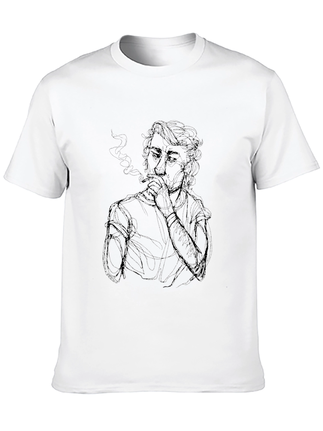Black Smoking Sketch Graphic Tee - Black Cotton view 10