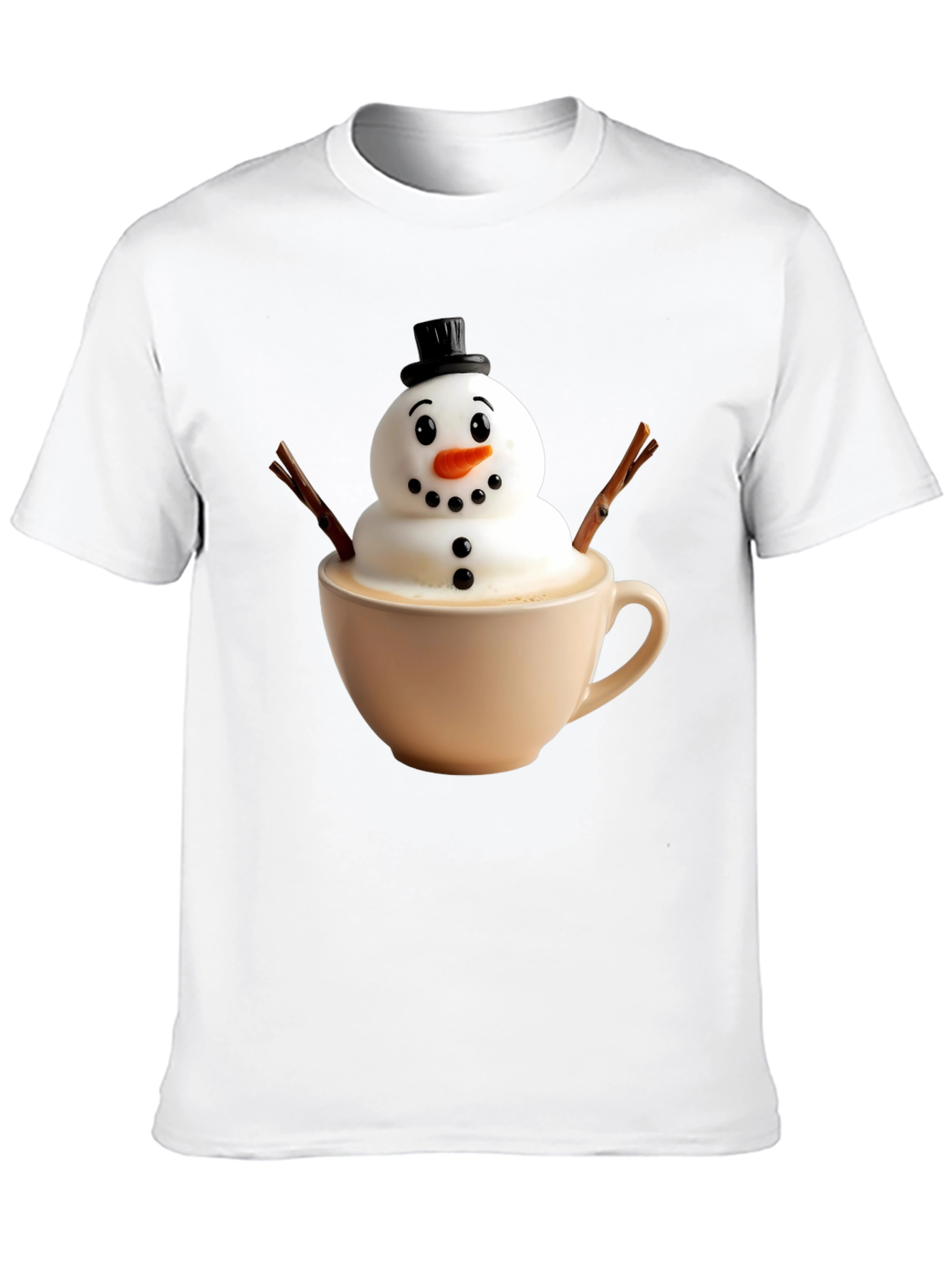 Black Whimsical Snowman Latte Art T-Shirt view 10