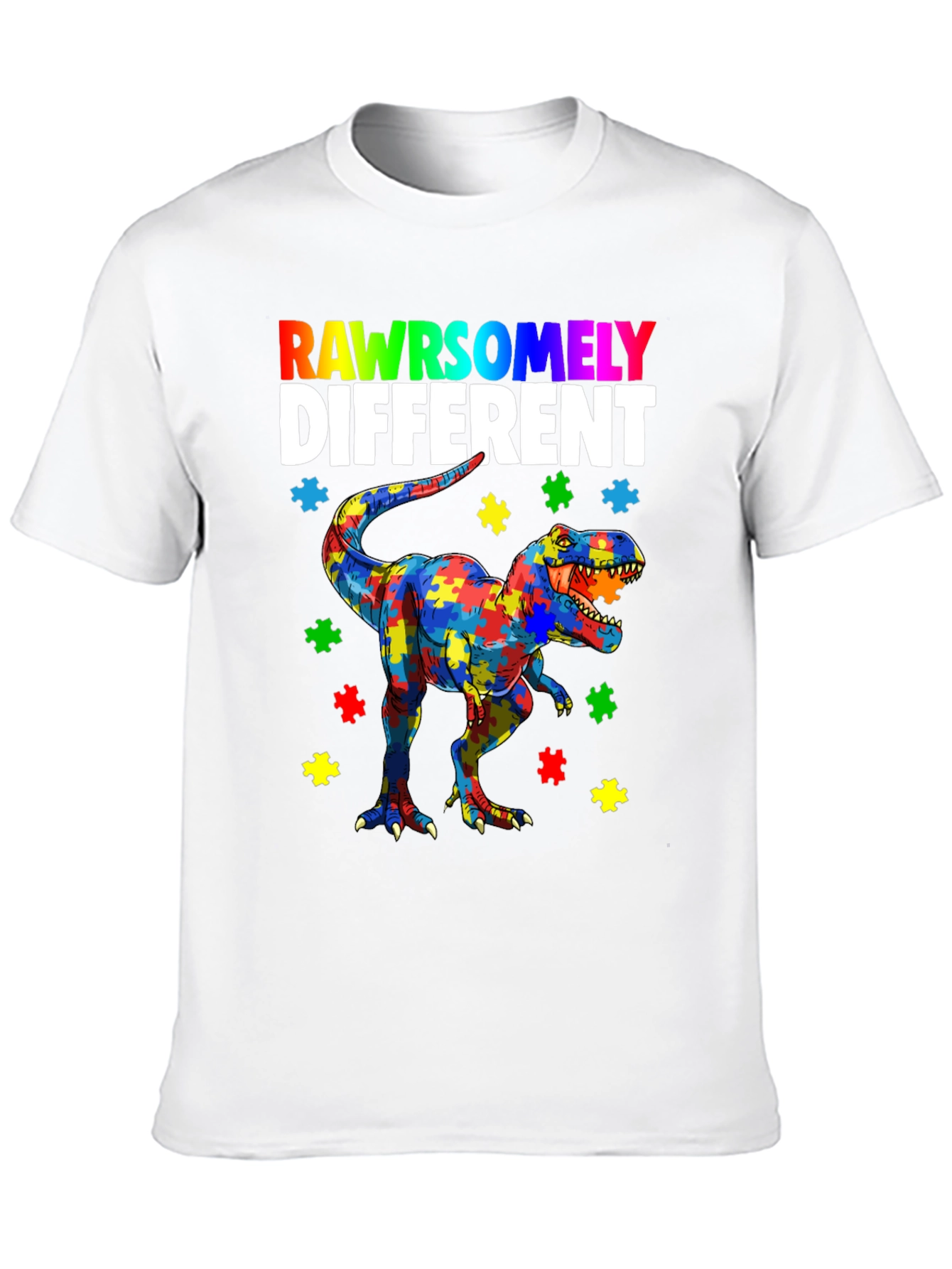 Black RAWRSOMELY DIFFERENT Autism Dinosaur T-Shirt view 10