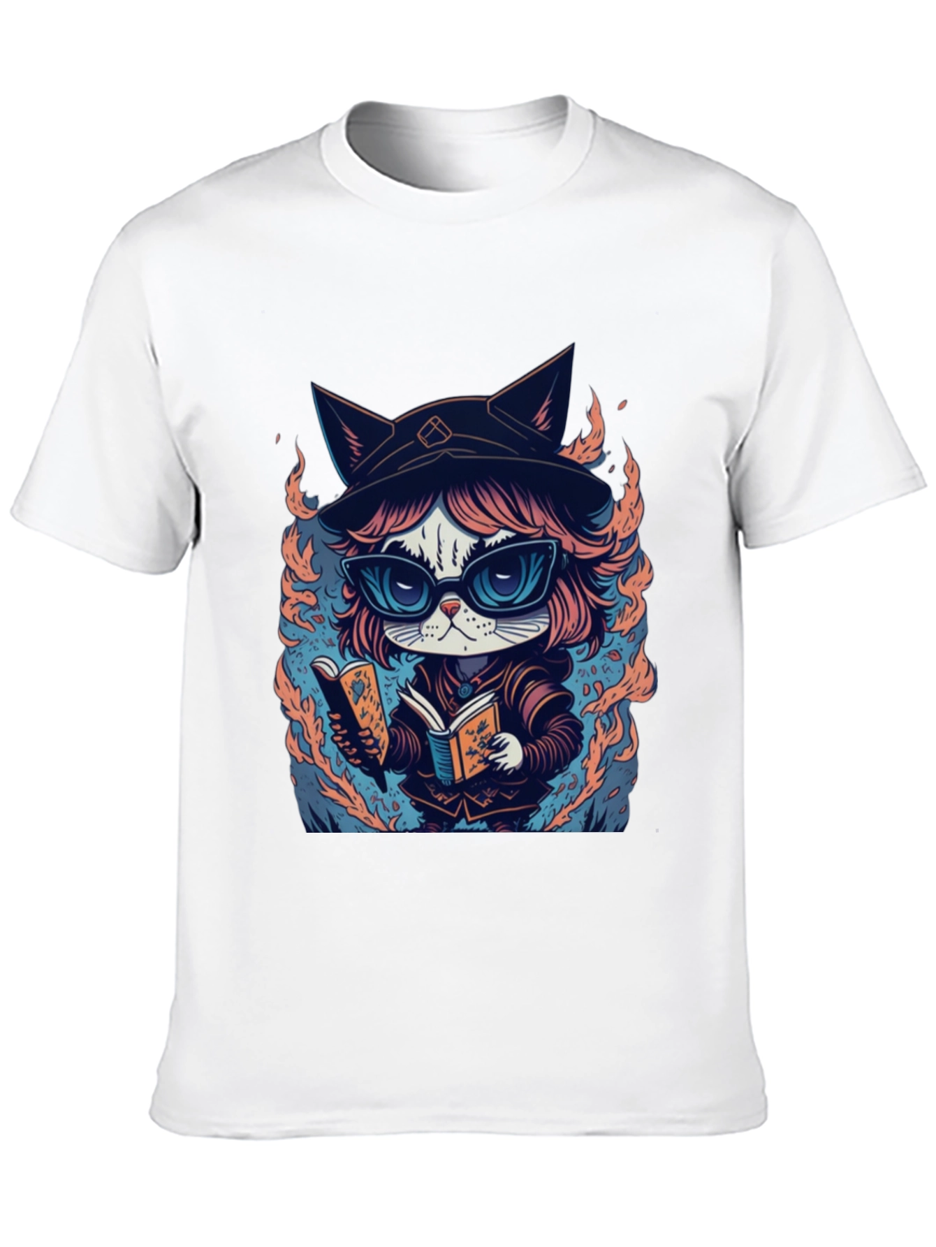 Black Wizard Cat T-Shirt - Bookish Feline Design view 10