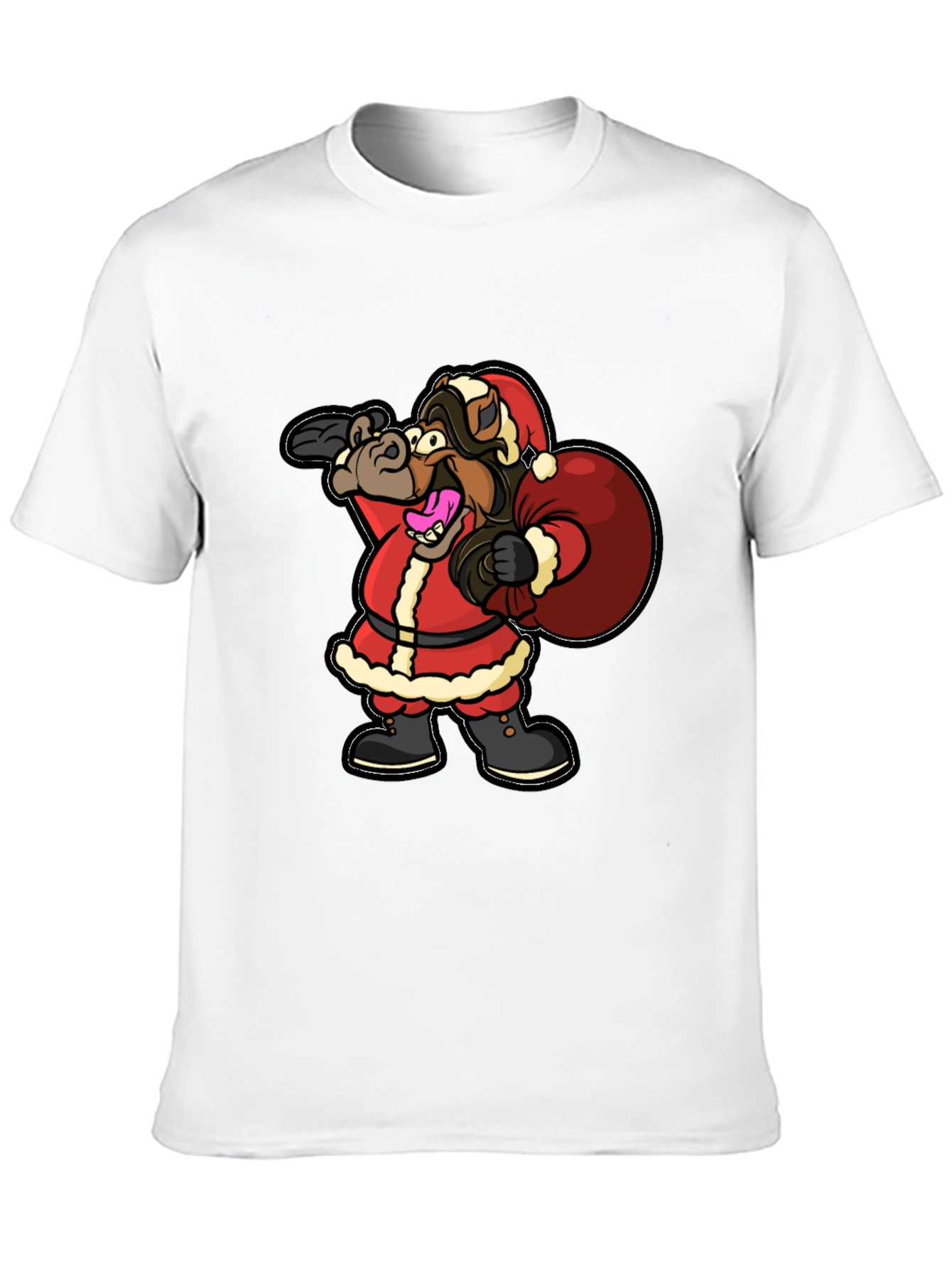 Black Funny Horse Santa Christmas Black T-Shirt view 10