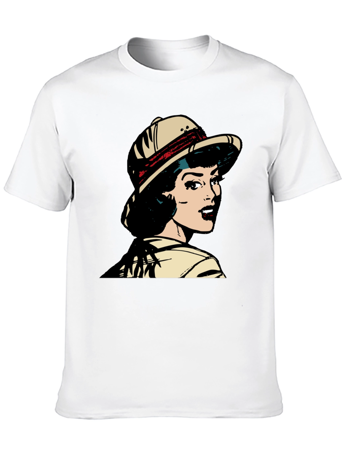Black Retro Pop Art T-Shirt - Safari Girl Graphic Tee view 10