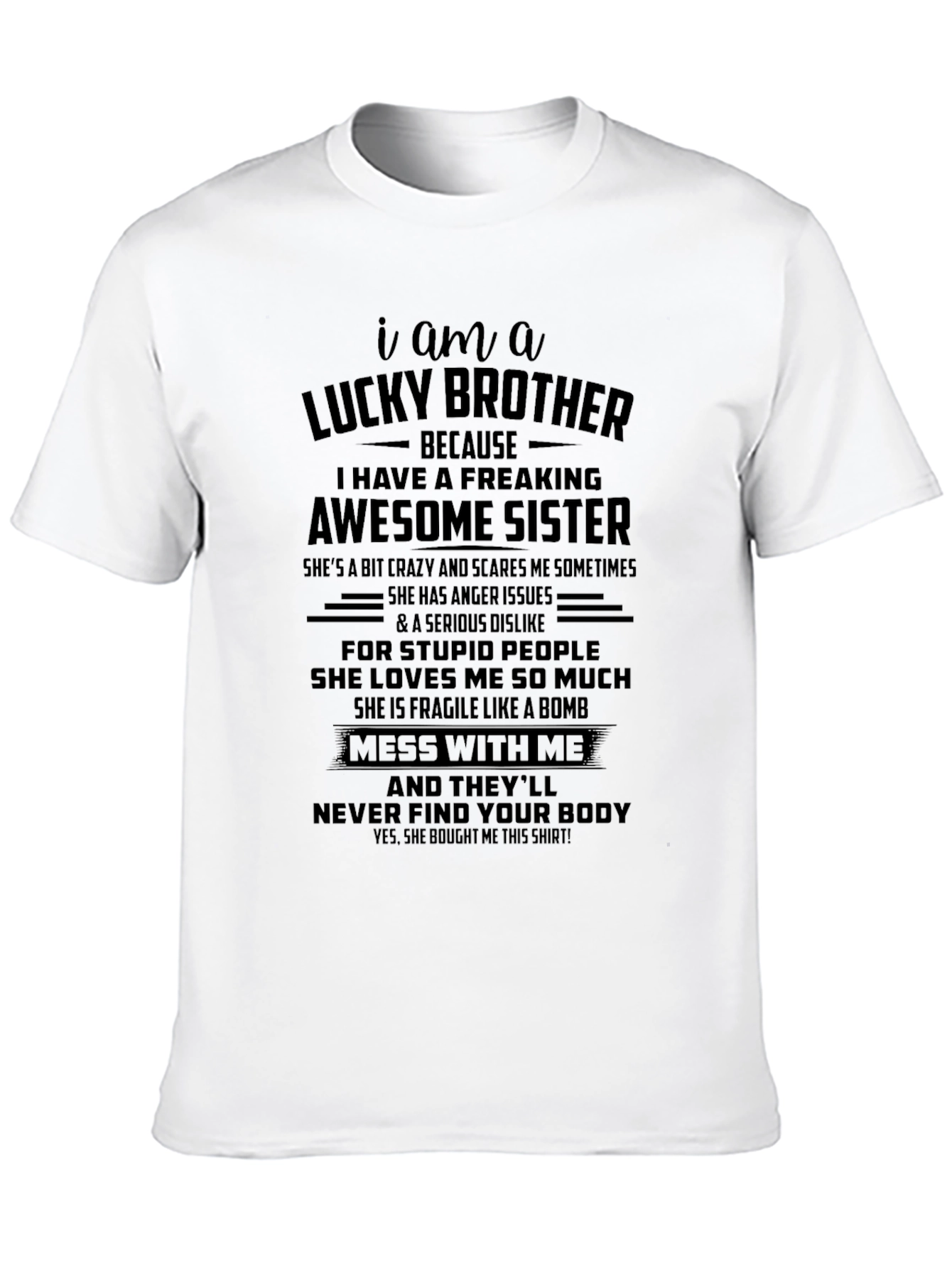 Black Lucky Brother Awesome Sister Graphic T-Shirt view 10