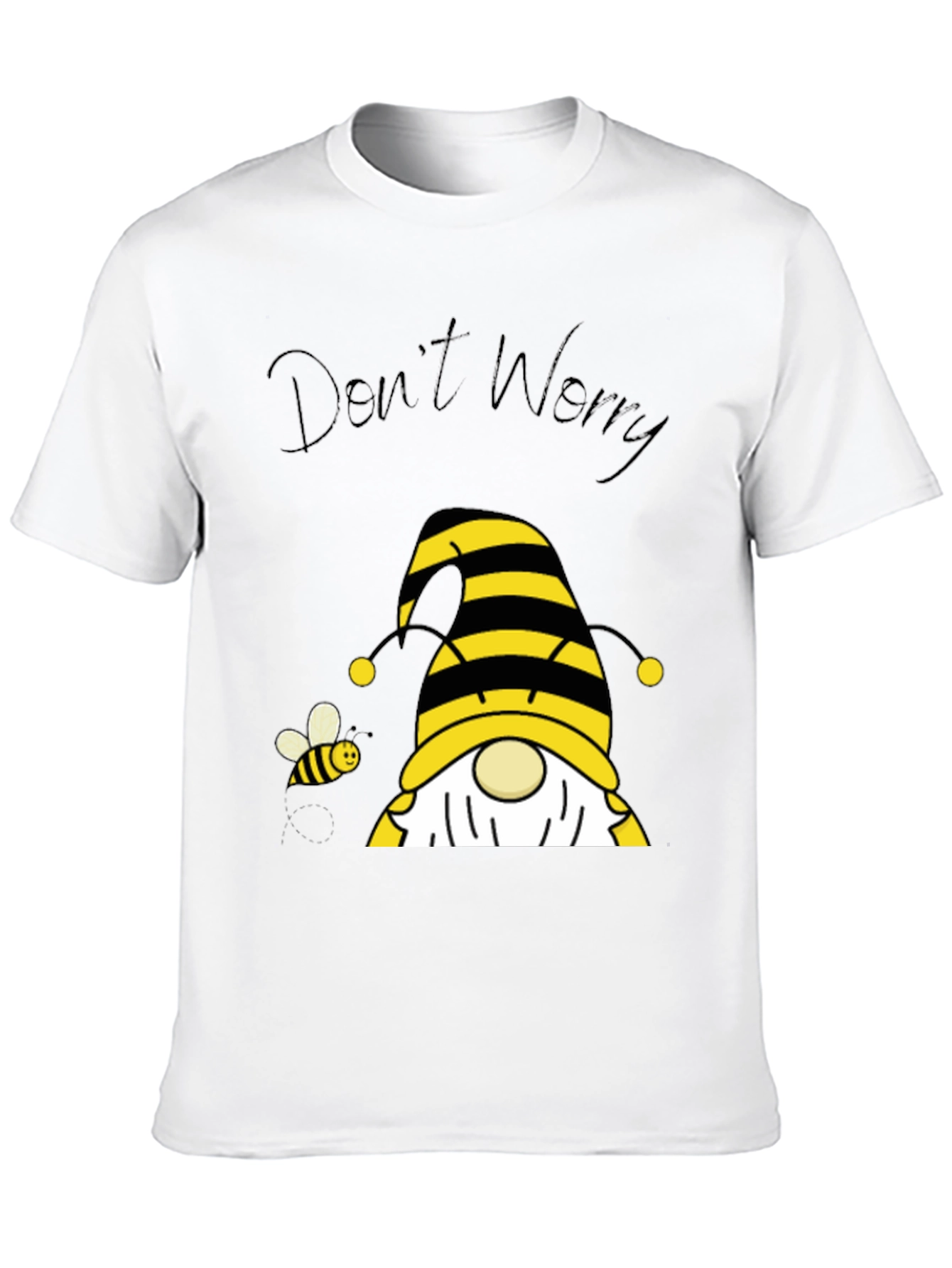 Black Don't Worry Bee Happy Gnome T-Shirt view 10