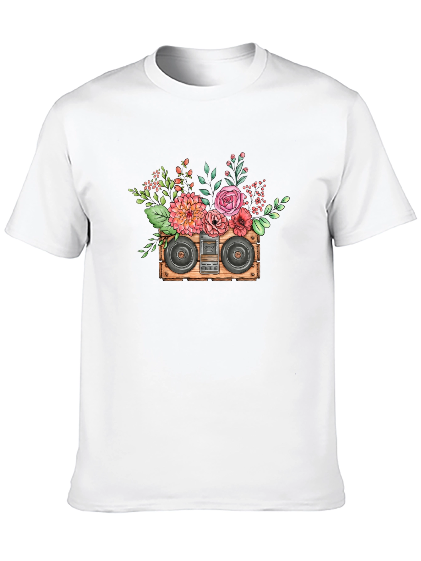 Black Floral Boombox Graphic Tee - Retro Music Style view 10