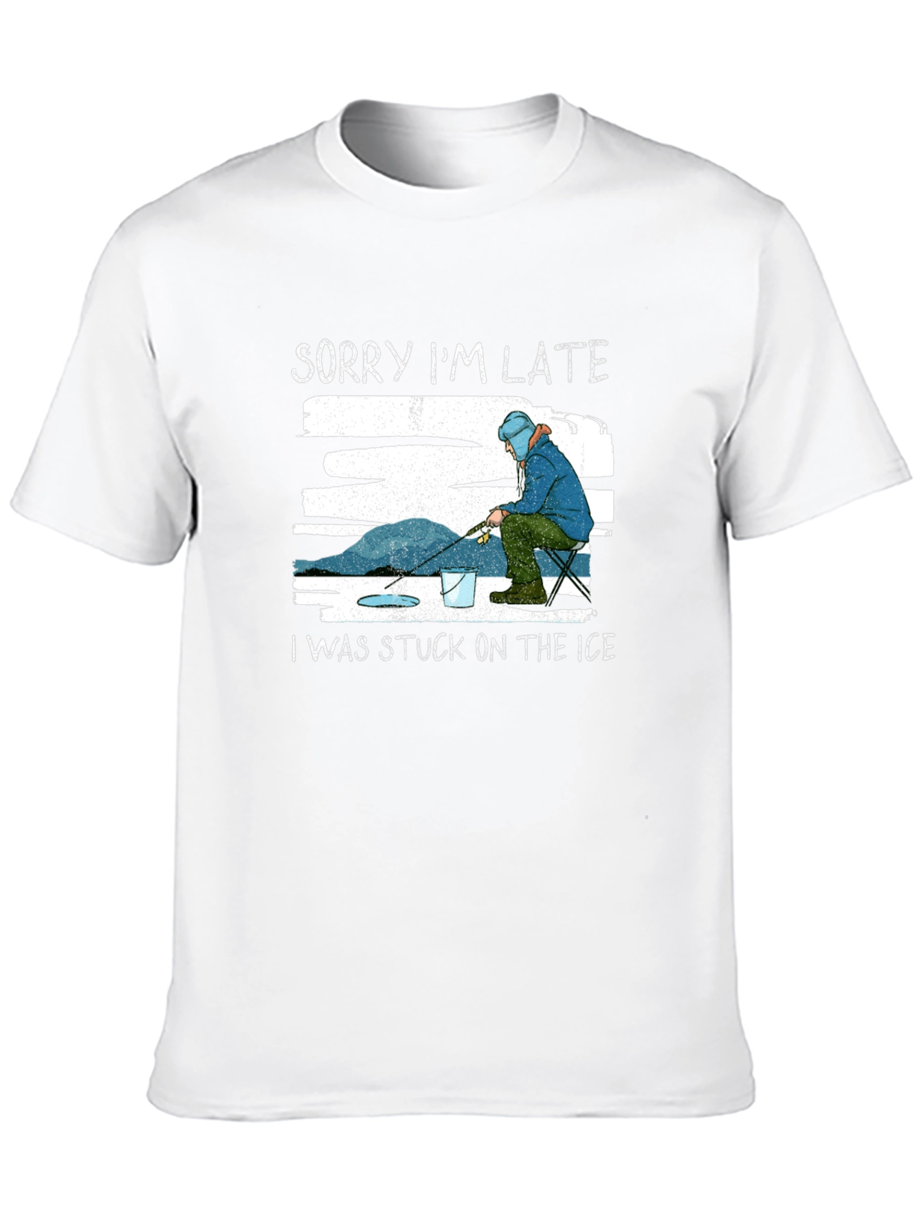 Black Sorry I'm Late Ice Fishing T-Shirt view 10