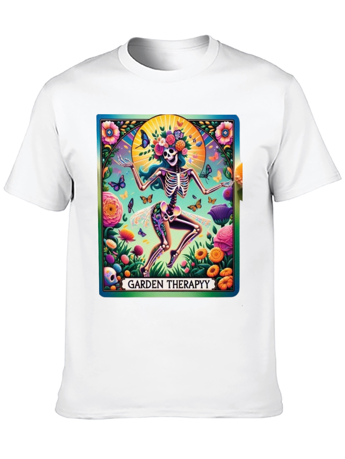 Black Garden Therapy T-Shirt: Skeleton Flower Power Tee view 10