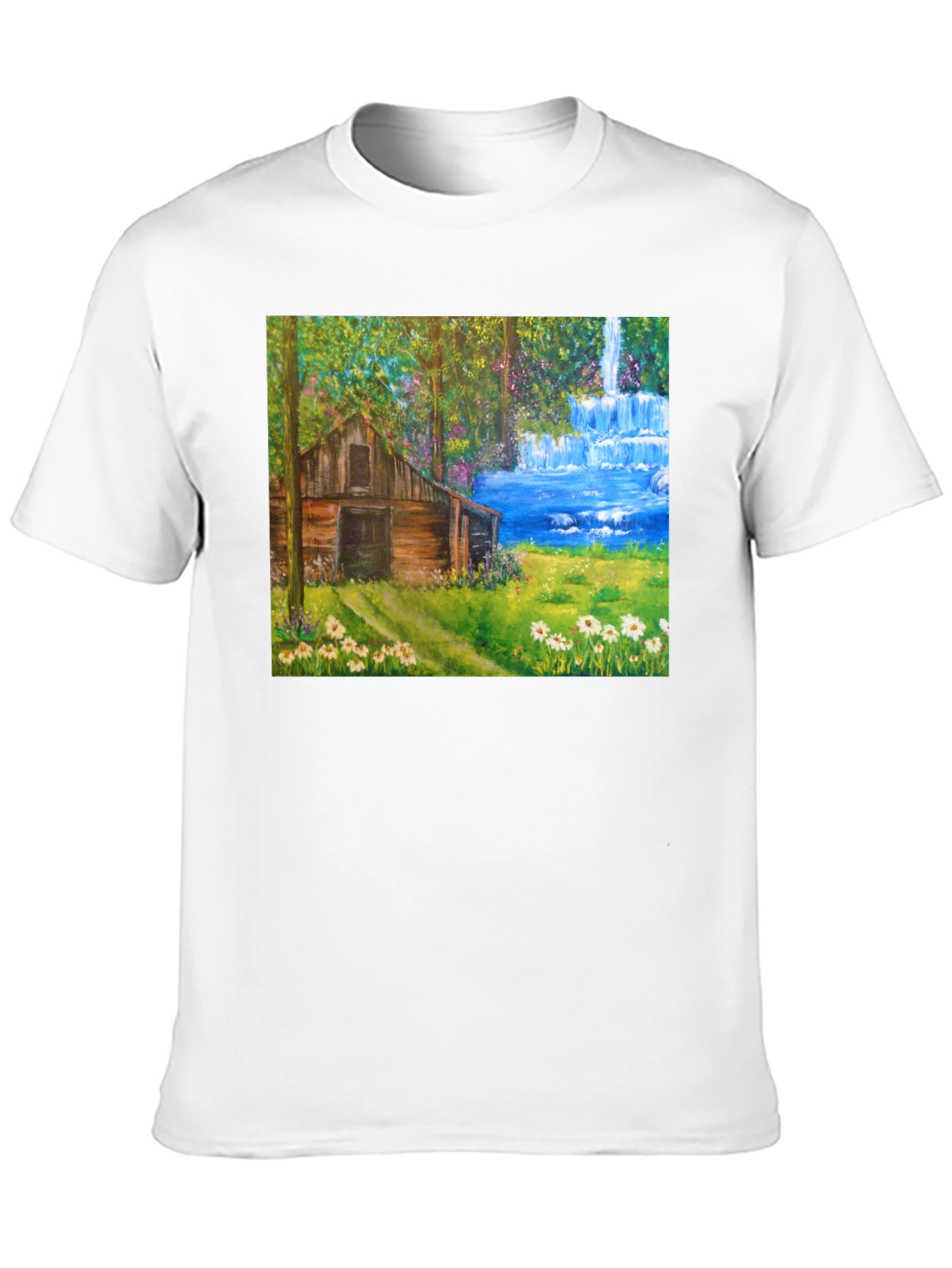 Black Cabin Waterfall Nature T-Shirt view 10