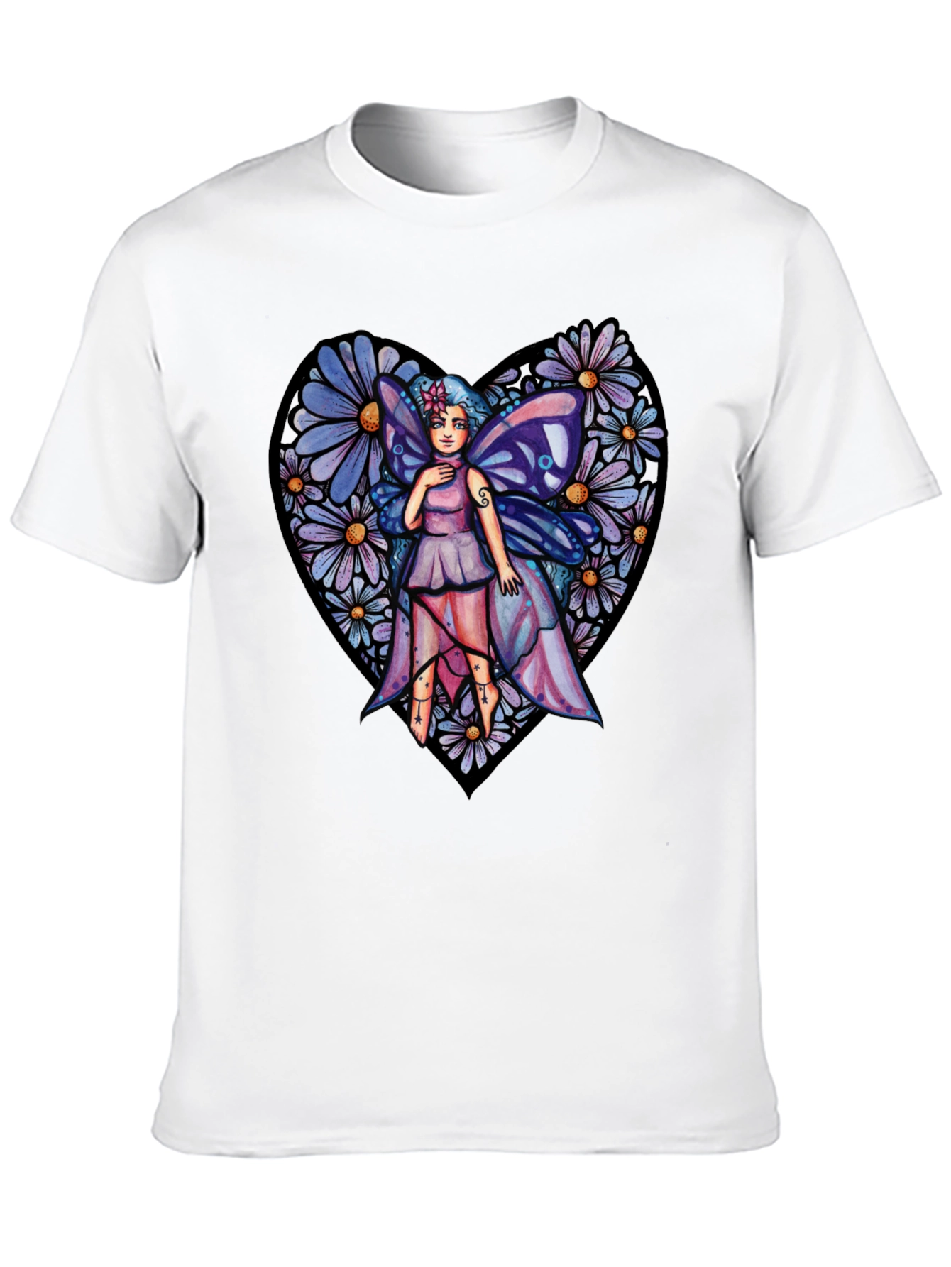 Black Fairy Heart T-Shirt, Floral Graphic Tee, Unique Design view 10