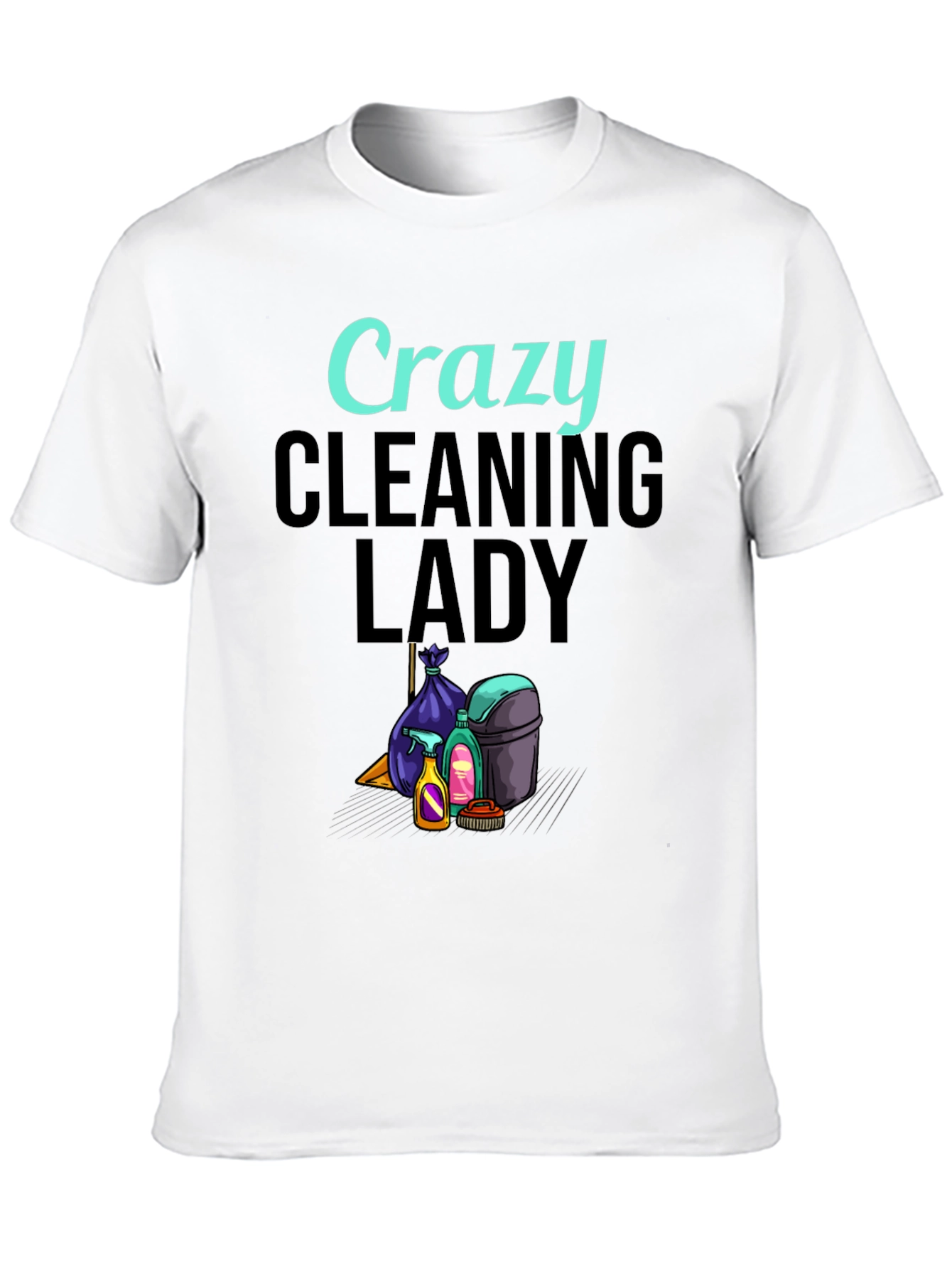 Black Crazy Cleaning Lady Graphic T-Shirt view 10