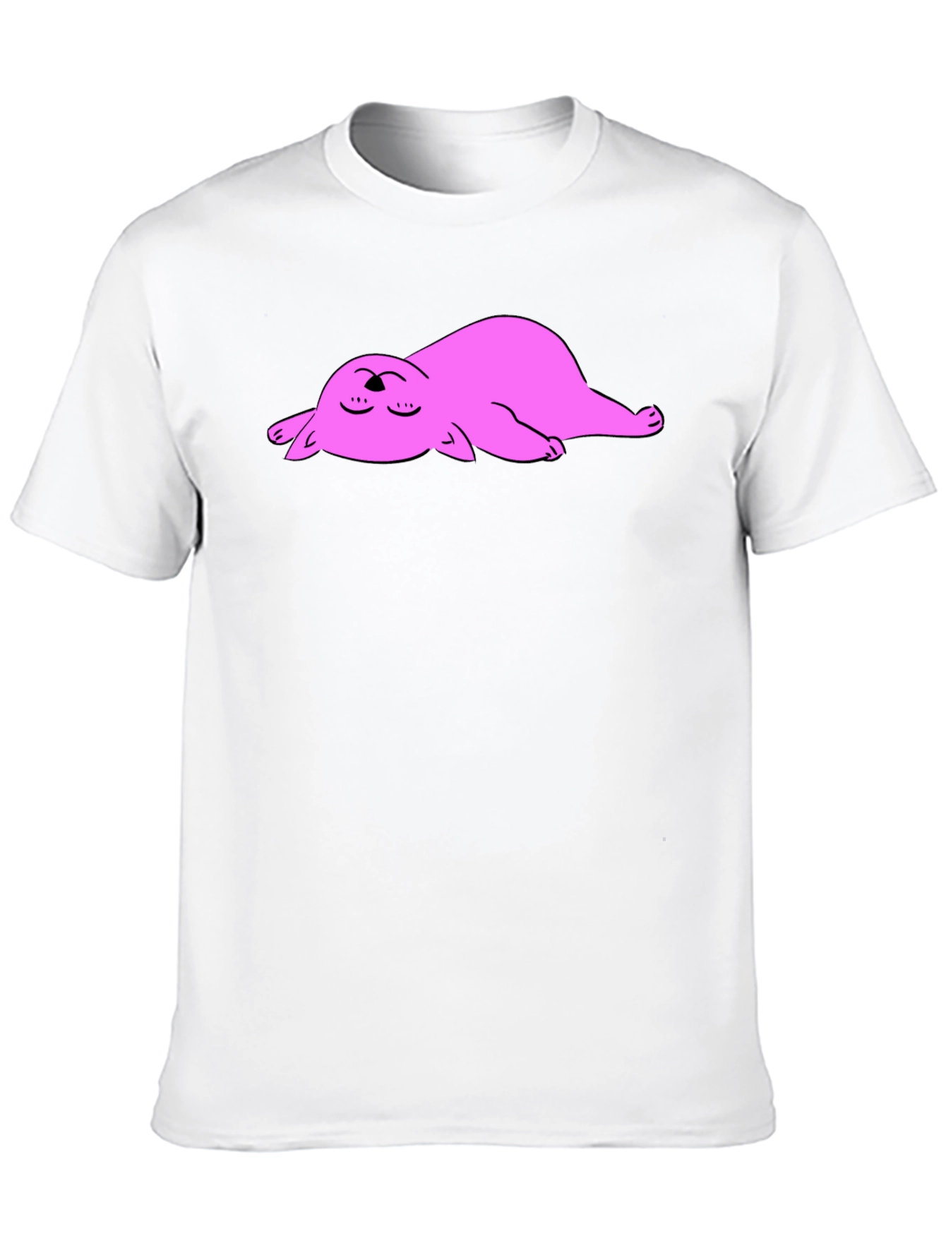 Black Black T-Shirt with Sleeping Pink Cat Cartoon Graphic view 10