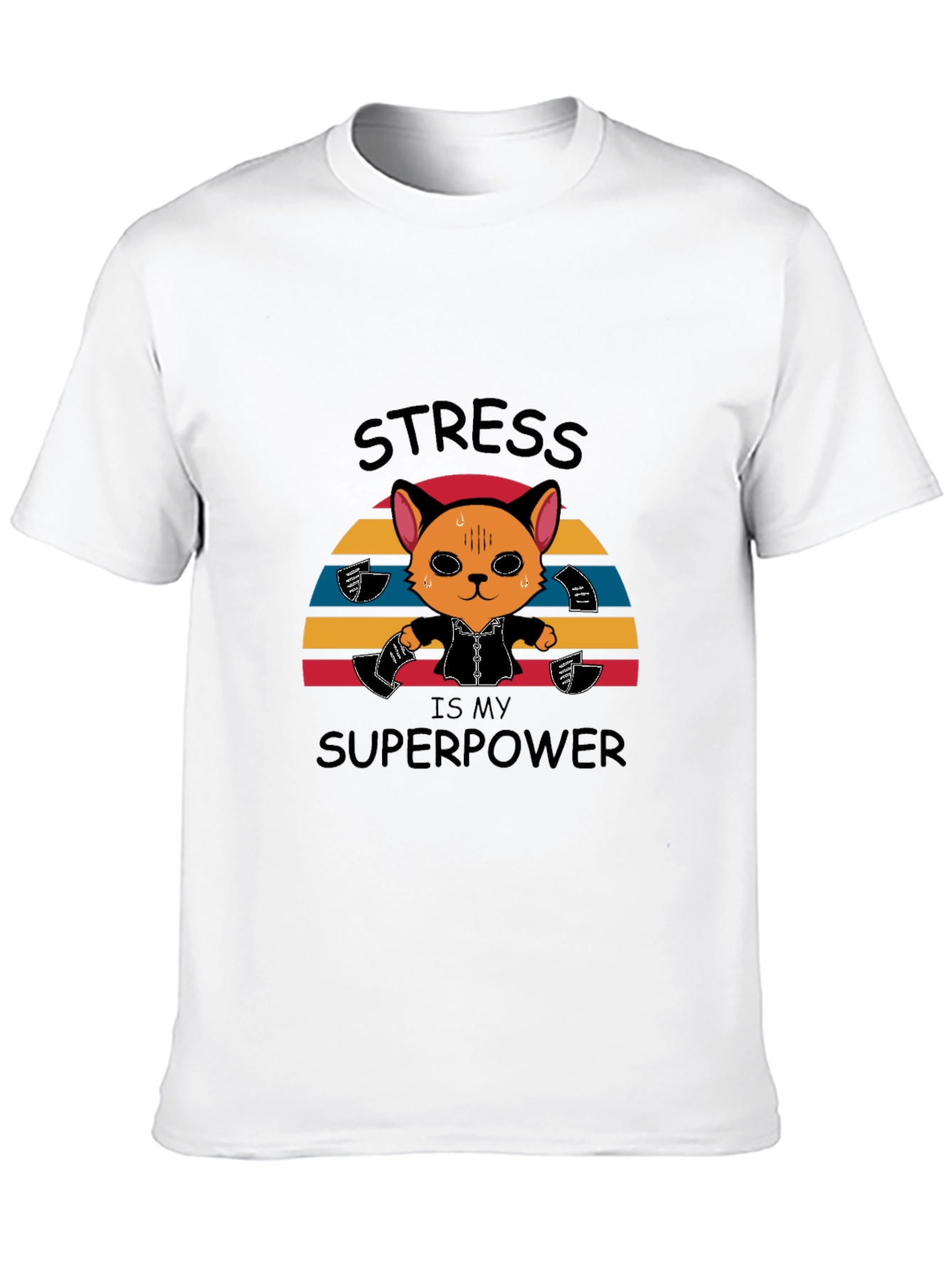 Black Stress is My Superpower Funny Cat T-Shirt view 10
