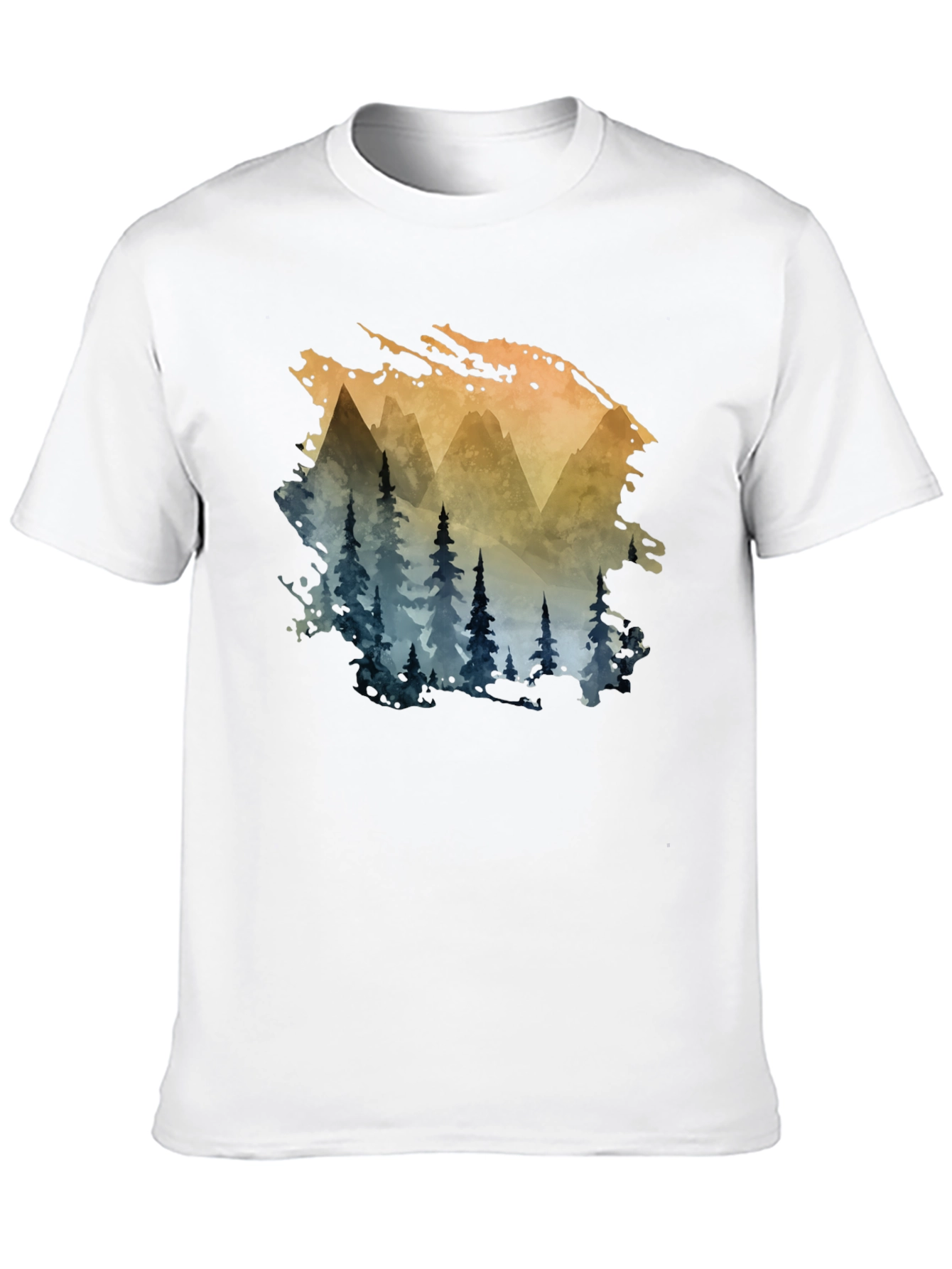 Black Watercolor Mountain & Trees Graphic Tee - Black view 10