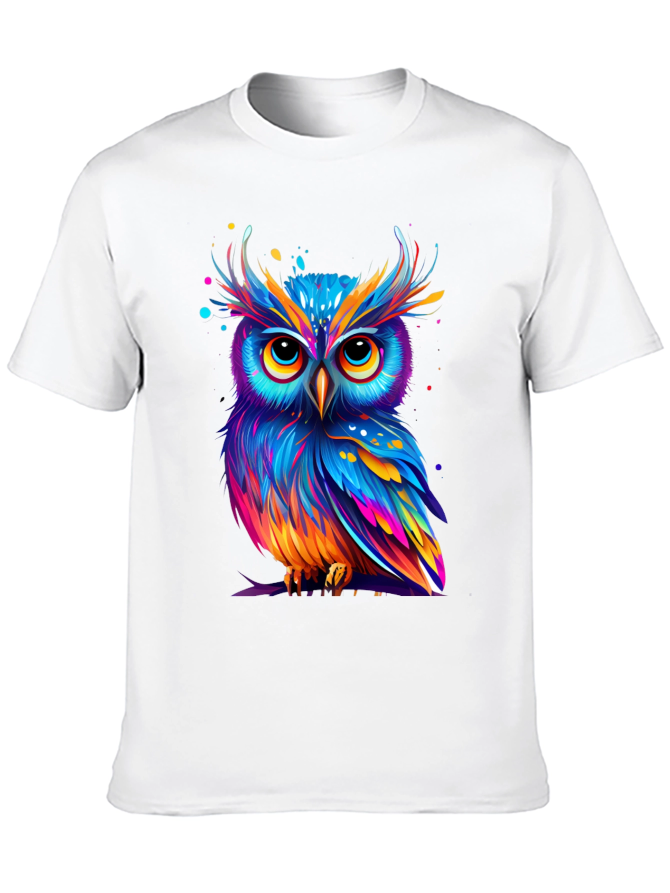Black Colorful Owl Graphic Tee - Unique Art T-Shirt view 10