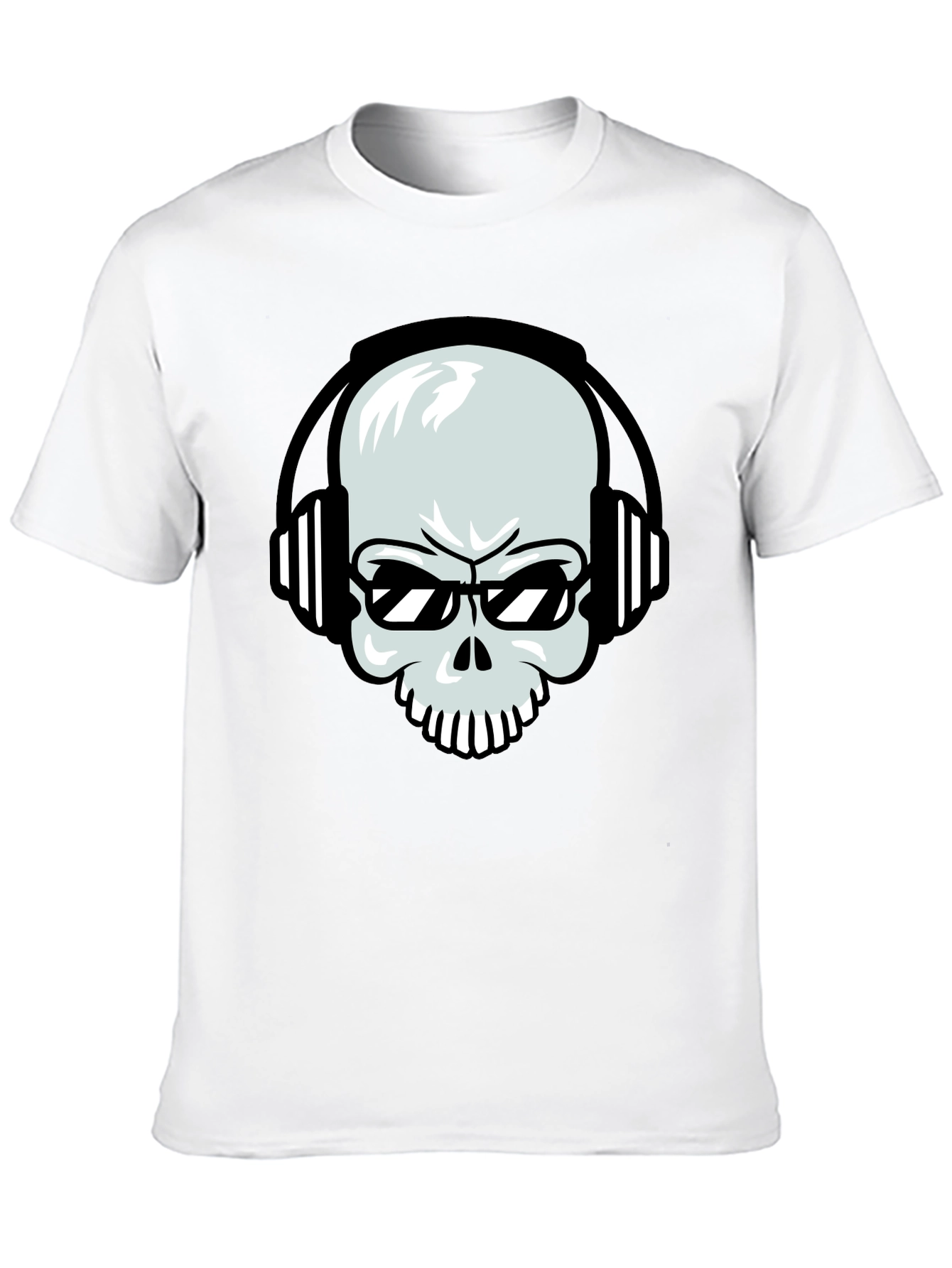 Black Skull with Headphones Graphic Tee - Black Cotton T-Shirt view 10