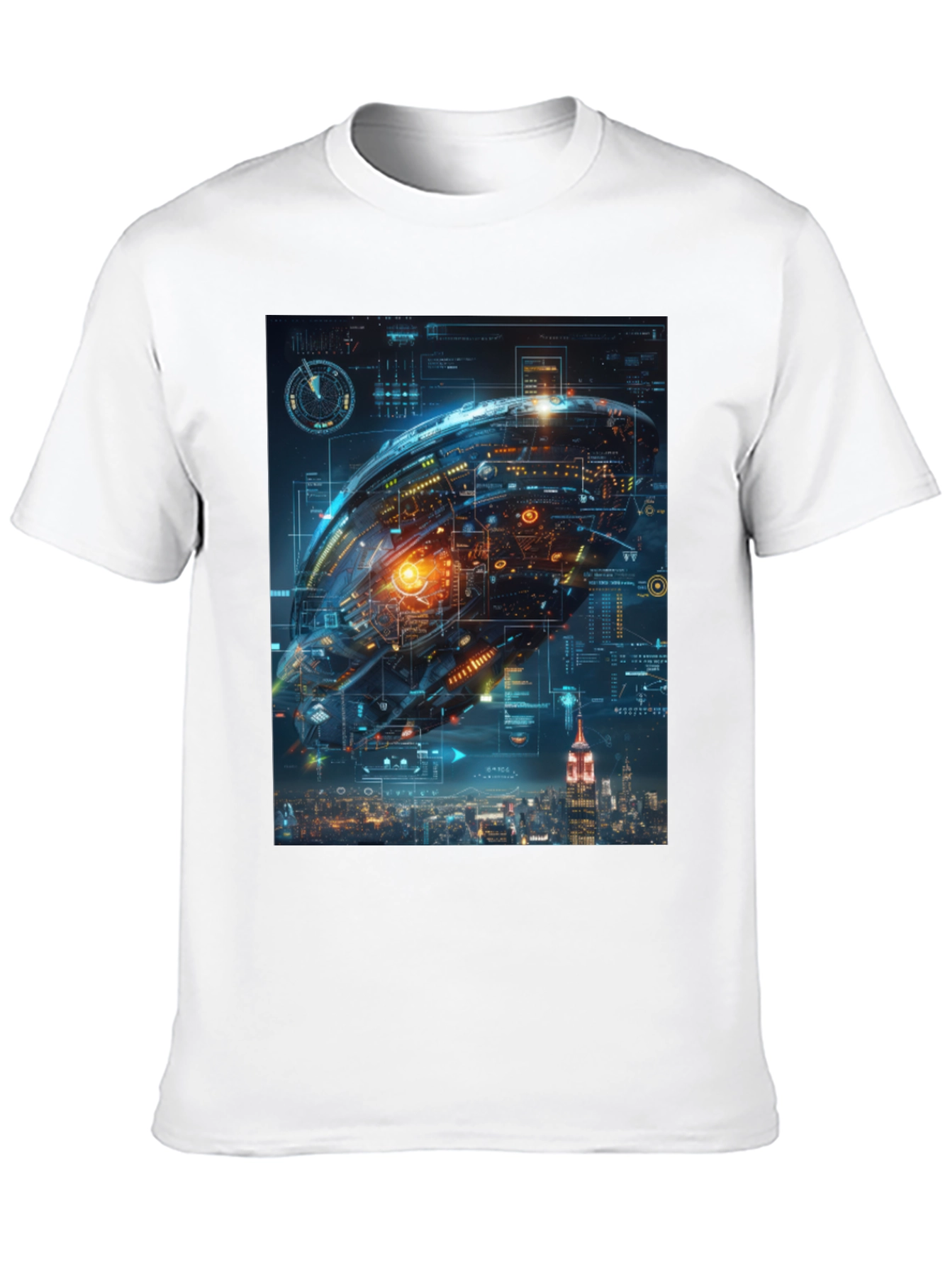 Black Sci-Fi Spaceship Over New York T-Shirt view 10