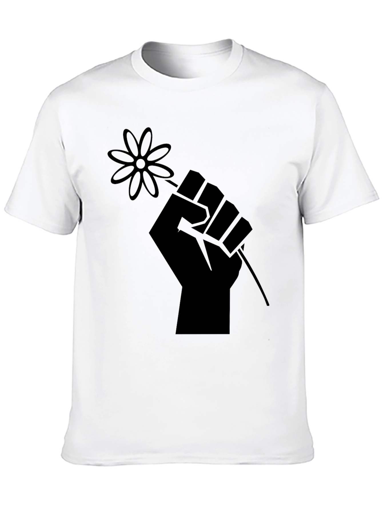 Black Black T-Shirt with Raised Fist & Flower Graphic view 10