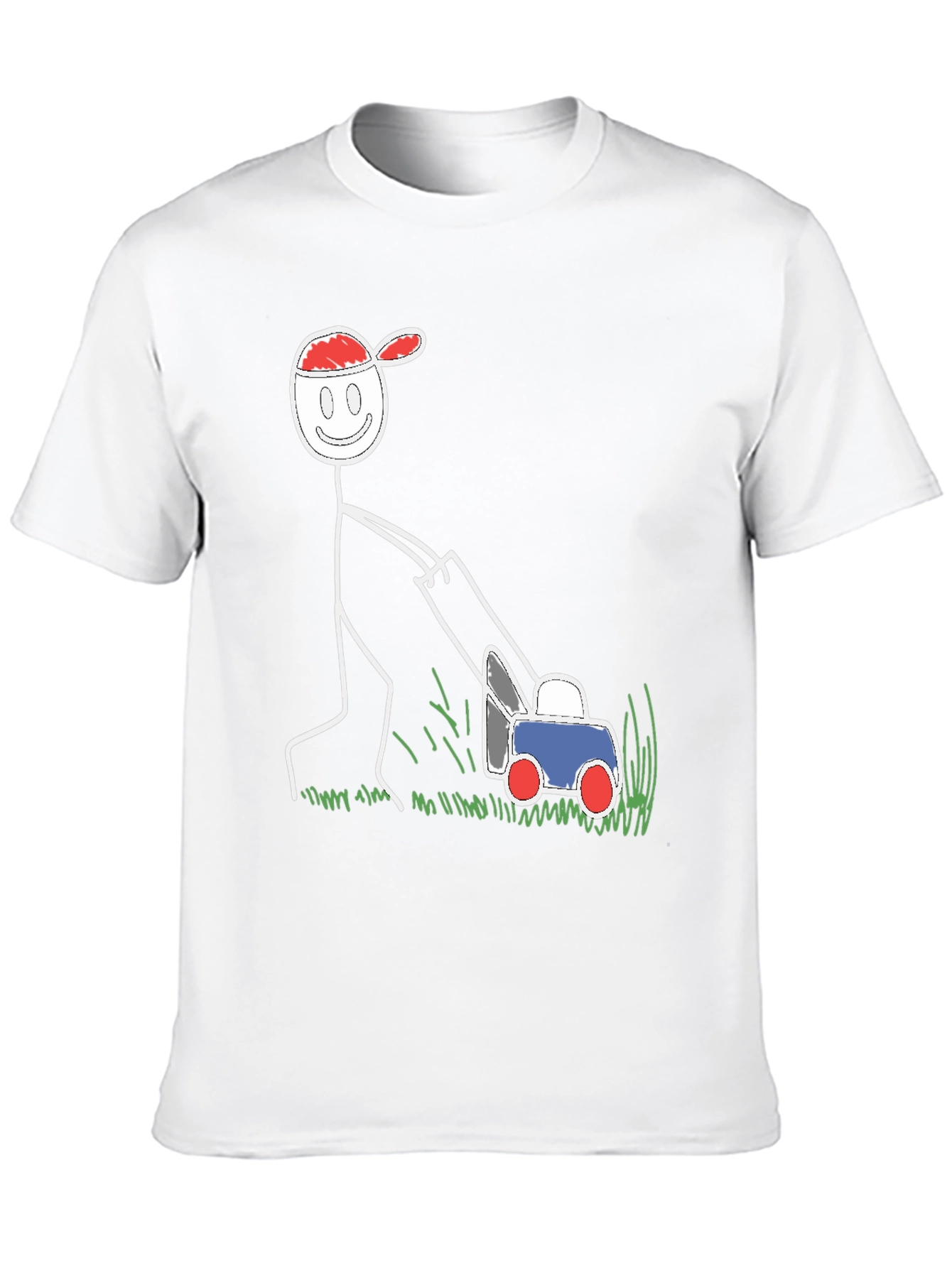 Black Funny Stick Figure Lawn Mower Graphic Tee view 10