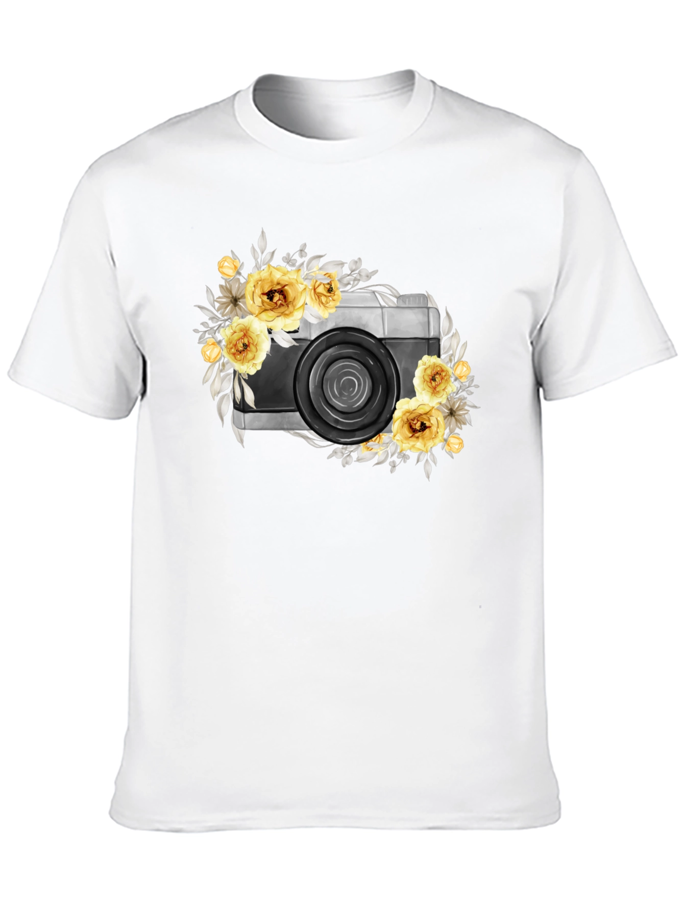 Black Floral Camera Graphic T-Shirt - Black Cotton Tee view 10